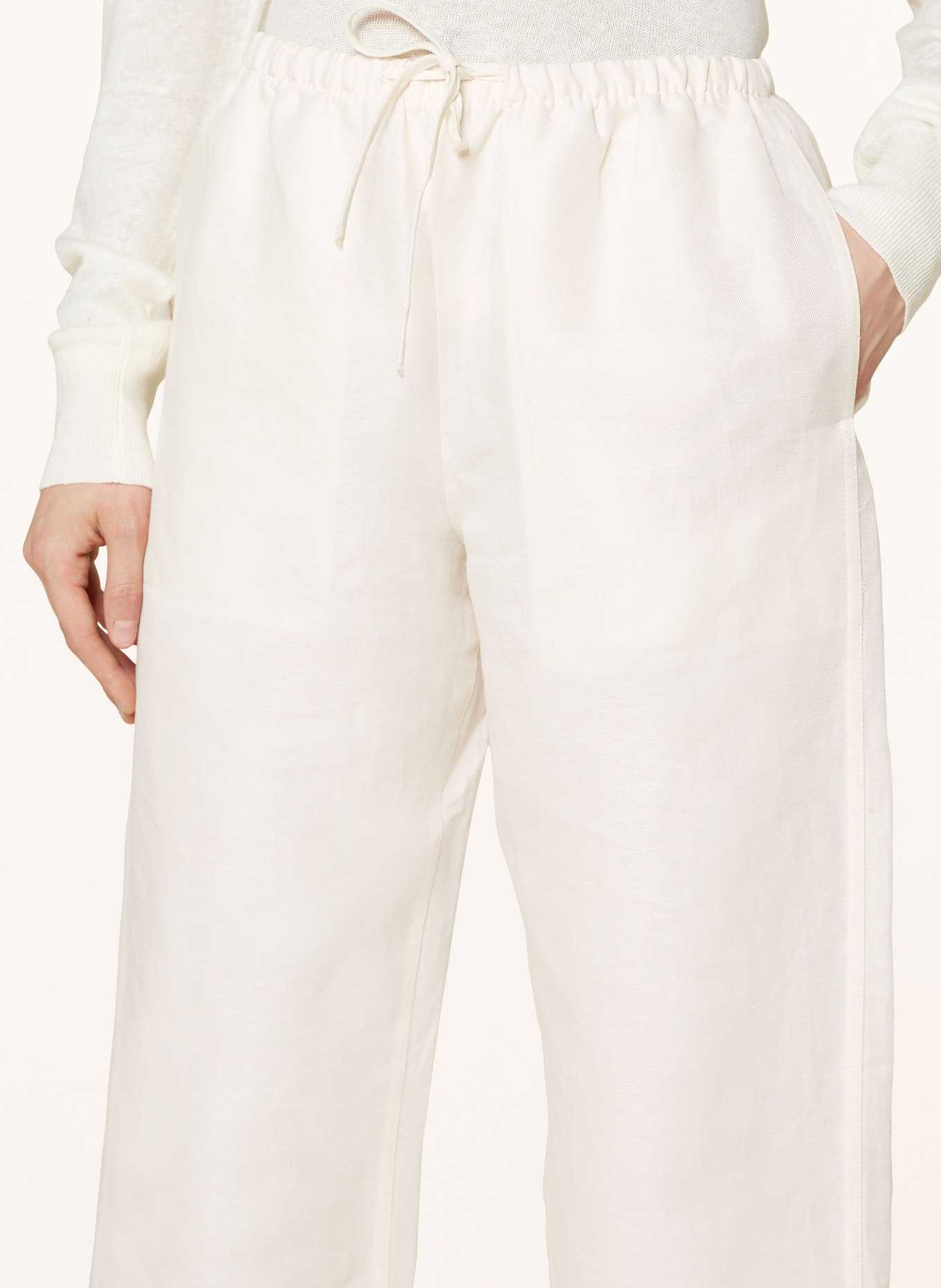 Calvin Klein Spodnie marlena z dodatkiem lnu, Kolor: KREMOWY (Obrazek 5)