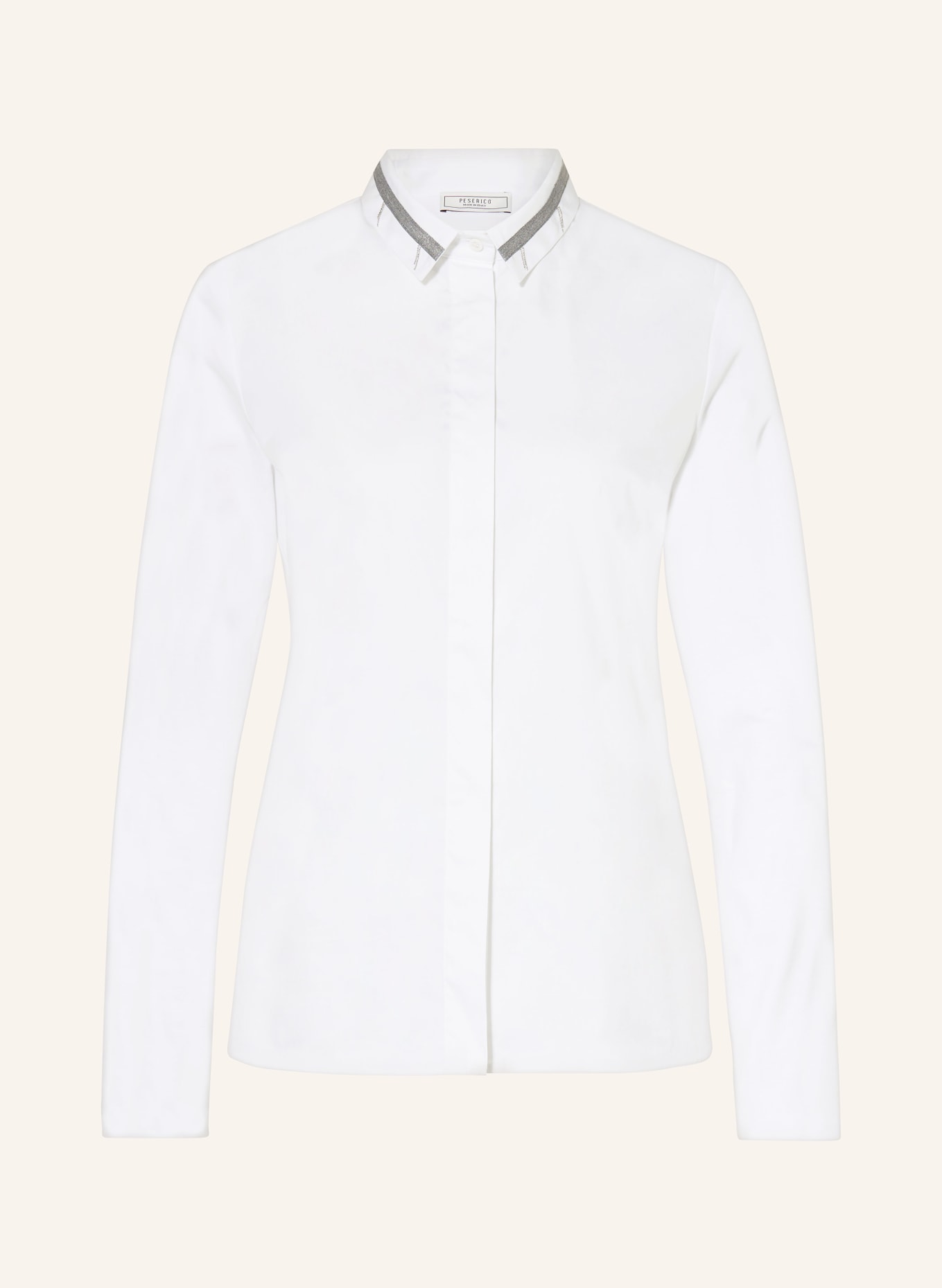 PESERICO Shirt blouse in mixed materials with decorative beads, Color: WHITE (Image 1)