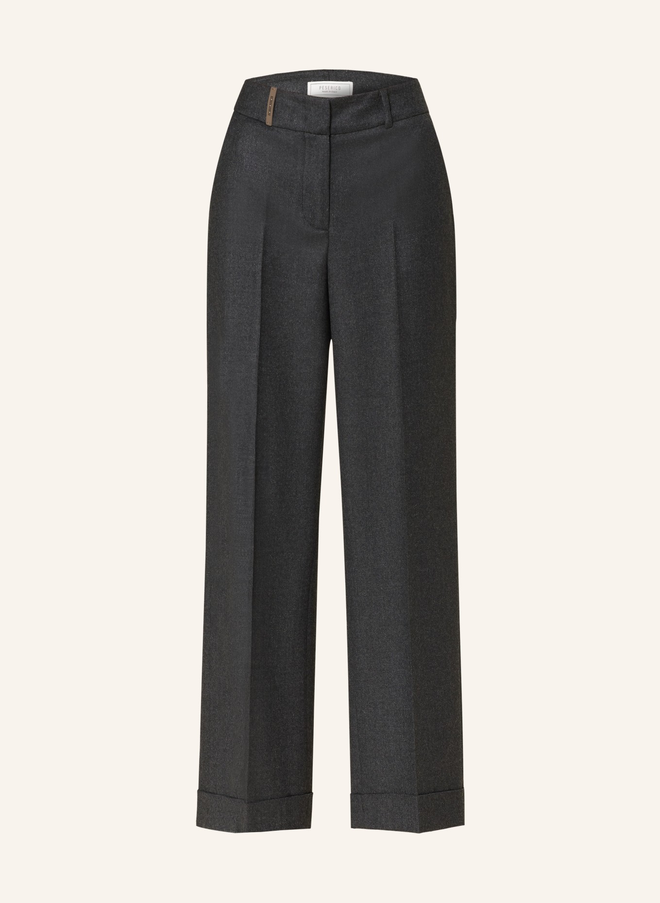 PESERICO Wide leg trousers with glitter thread, Color: DARK GRAY (Image 1)