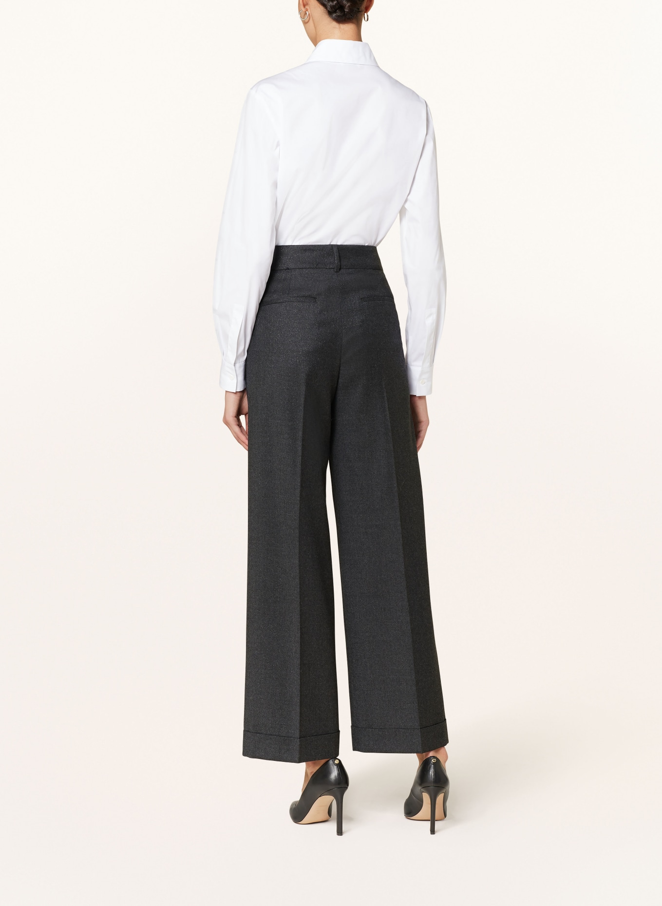 PESERICO Wide leg trousers with glitter thread, Color: DARK GRAY (Image 3)