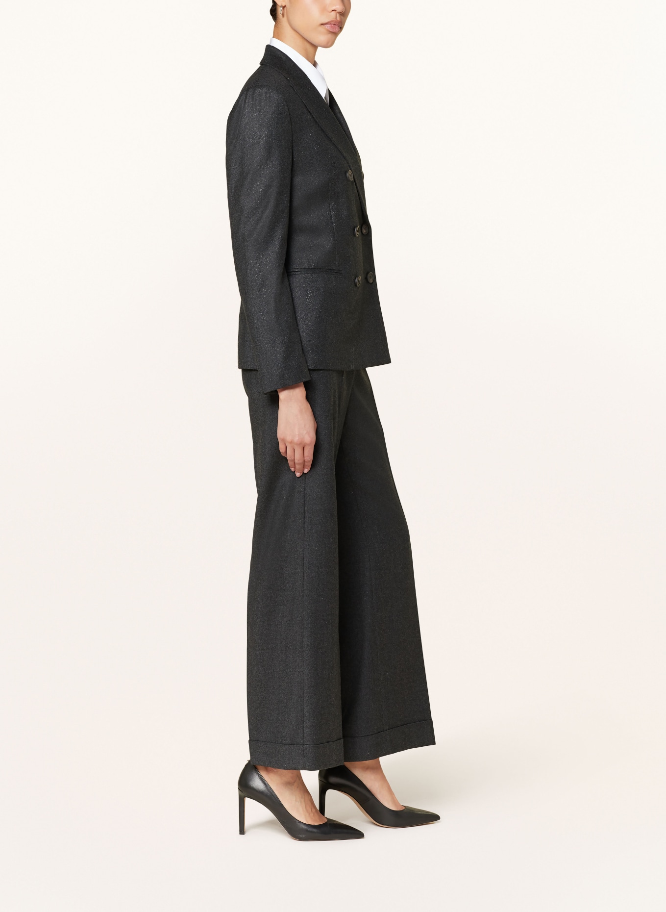 PESERICO Wide leg trousers with glitter thread, Color: DARK GRAY (Image 4)