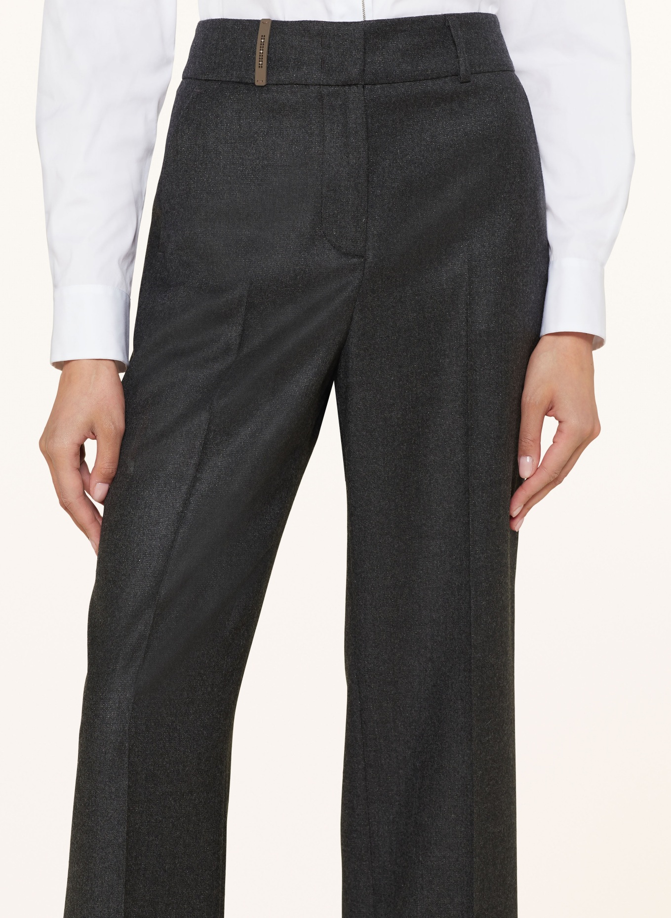 PESERICO Wide leg trousers with glitter thread, Color: DARK GRAY (Image 5)