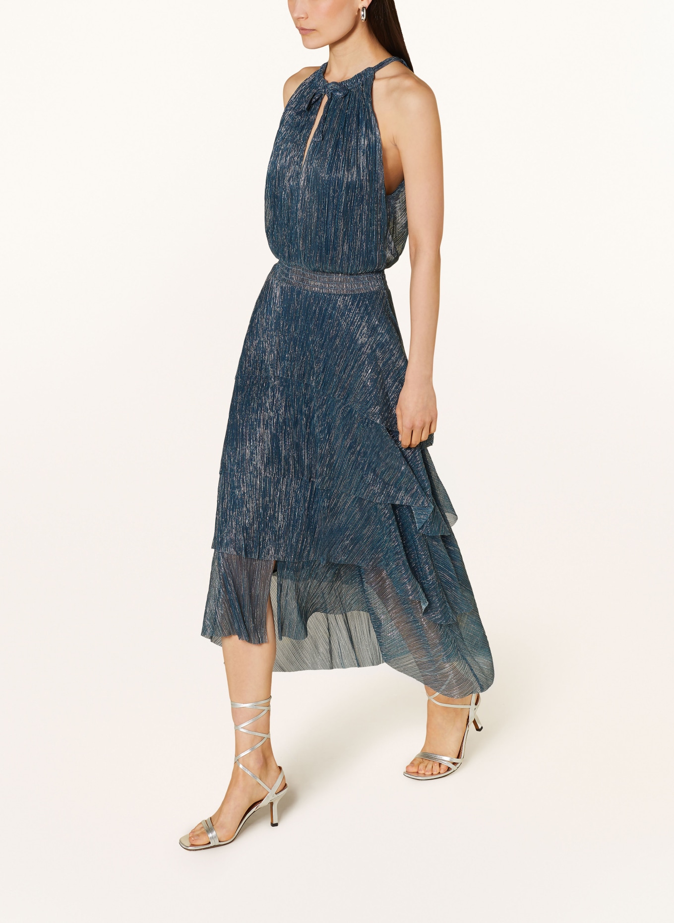 maje Kleid mit Glitzergarn und Volants, Farbe: PETROL (Bild 5)