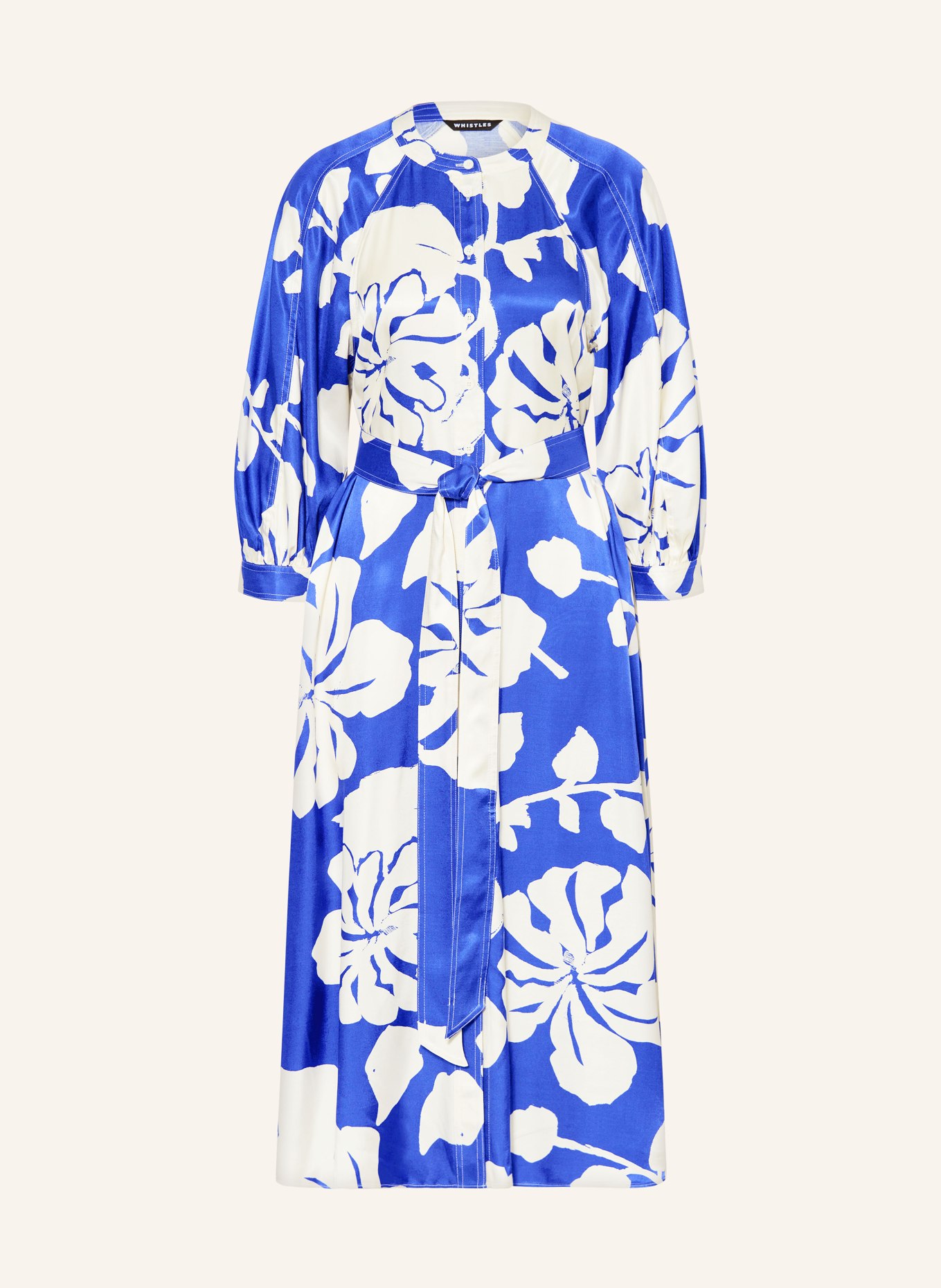 WHISTLES Hemdblusenkleid aus Satin, Farbe: BLAU/ ECRU (Bild 1)