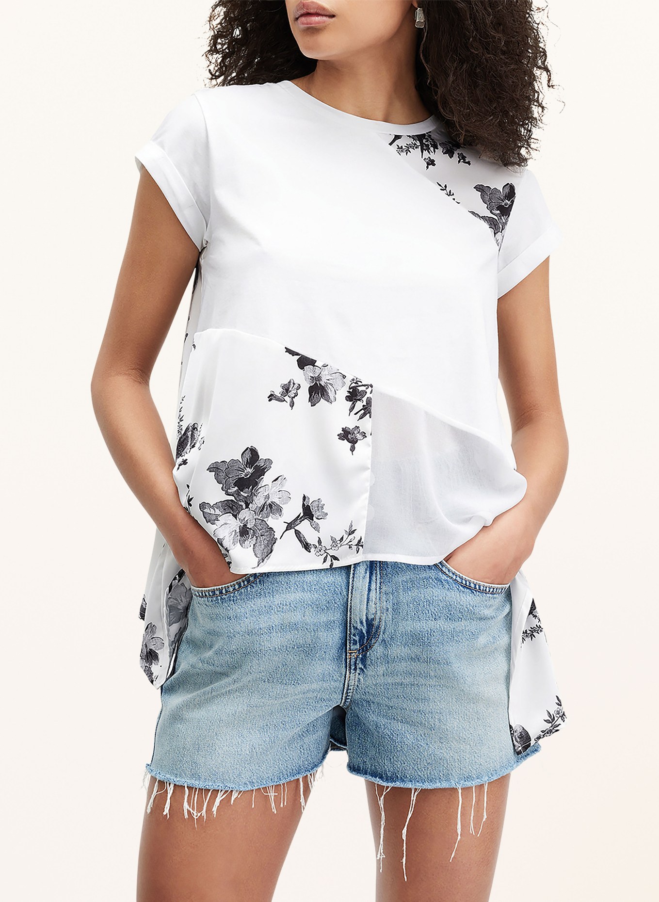 ALLSAINTS T-shirt ZALA IONA in mixed materials, Color: WHITE/ BLACK (Image 4)