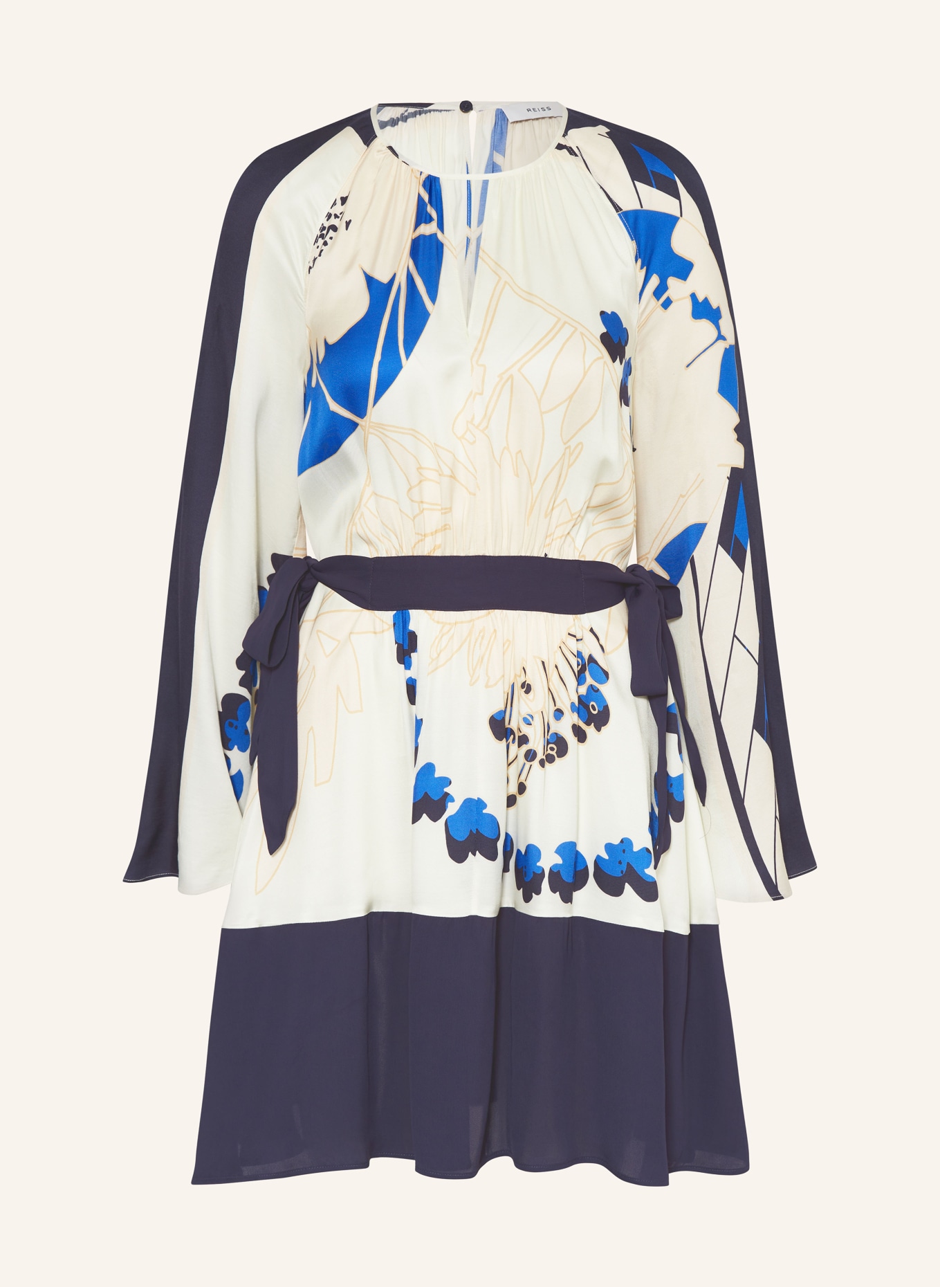 REISS Dress SASHA in mixed materials with cut-outs, Color: CREAM/ DARK BLUE/ BLUE (Image 1)