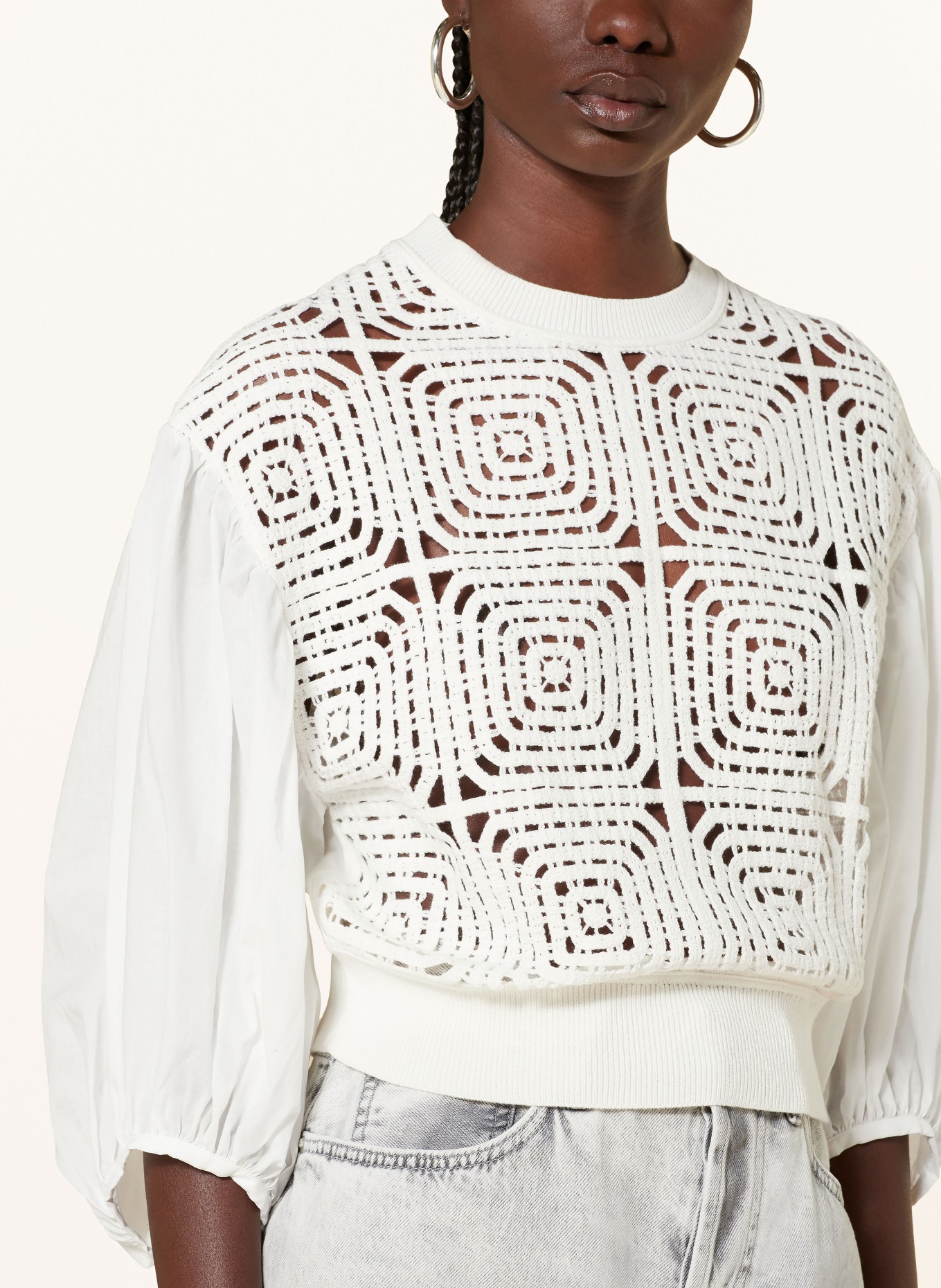 ALLSAINTS Sweater SOL in mixed materials with 3/4 sleeves, Color: WHITE (Image 4)