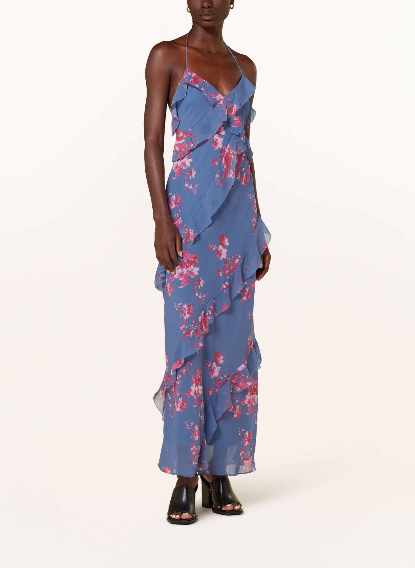 ALLSAINTS Kleid MARINA IONA mit Volants, Farbe: BLAU/ NEONPINK/ ROSA (Bild 2)
