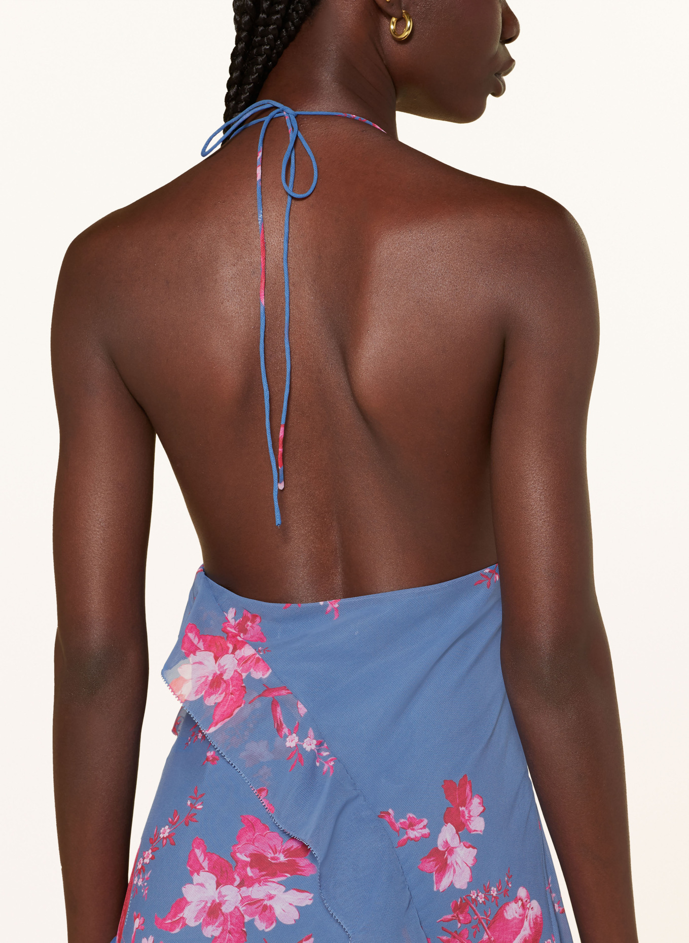 ALLSAINTS Kleid MARINA IONA mit Volants, Farbe: BLAU/ NEONPINK/ ROSA (Bild 4)