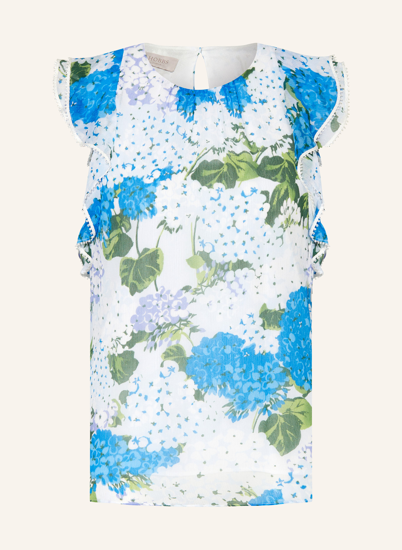 HOBBS Blouse top SIMONA with frills, Color: WHITE/ BLUE/ GREEN (Image 1)