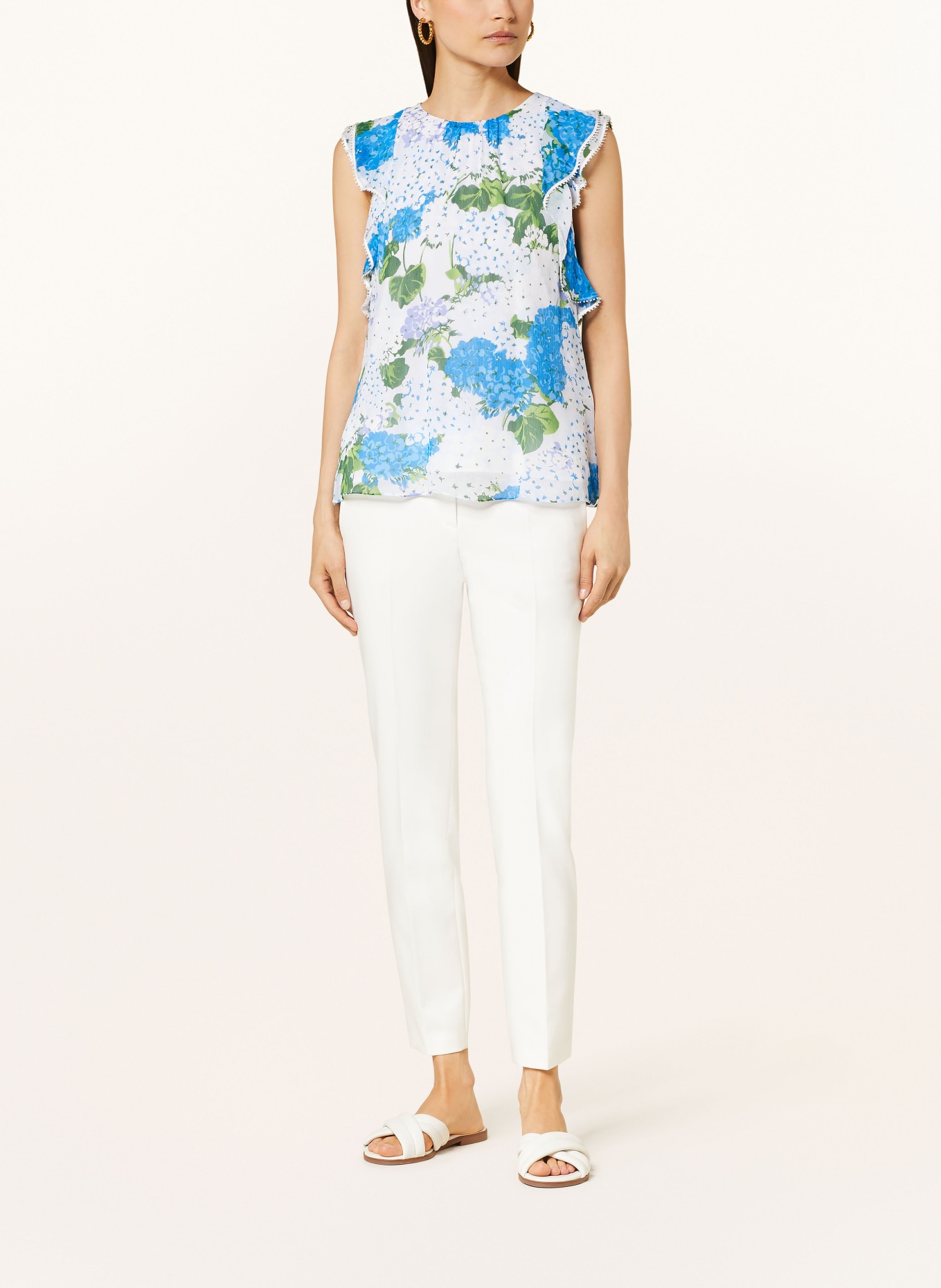 HOBBS Blouse top SIMONA with frills, Color: WHITE/ BLUE/ GREEN (Image 2)