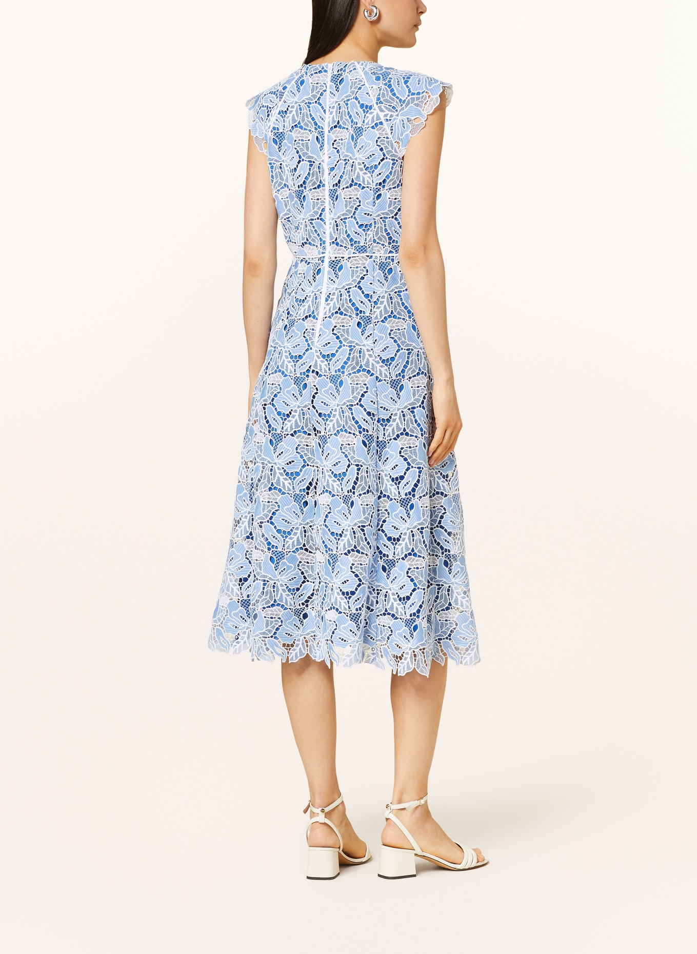 HOBBS Cocktail dress PHOEBE made of broderie anglaise, Color: WHITE/ LIGHT BLUE (Image 3)