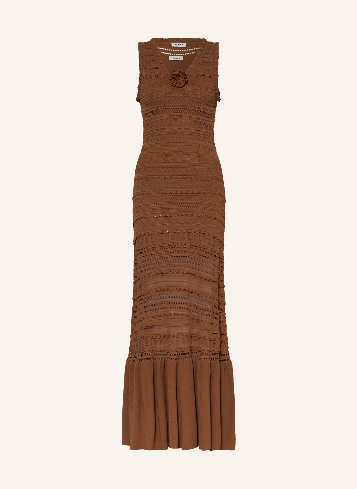 SANDRO Strickkleid mit Schmucksteinen, Farbe: BRAUN (Bild 1)
