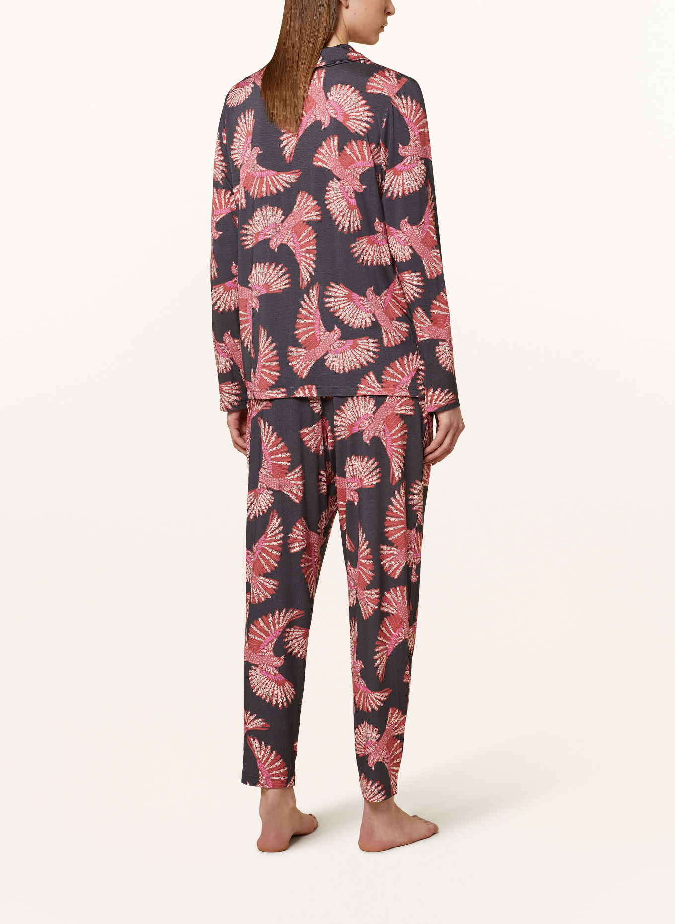 mey Pyžamové kalhoty série FLYING BIRD: TMAVĚ ŠEDÁ / TMAVĚ ČERVENÁ / RŮŽOVÁ