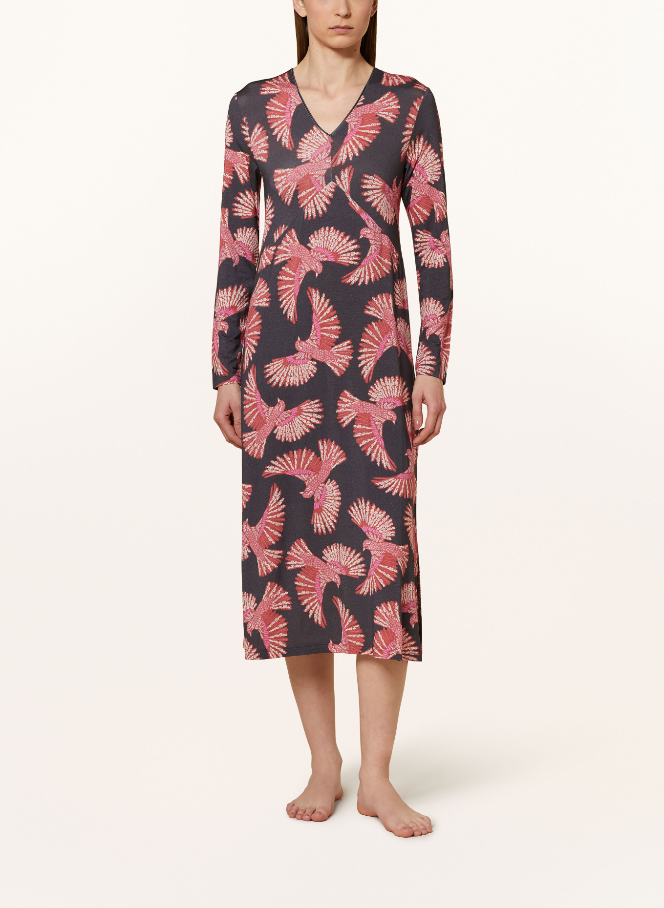 mey Nachthemd Serie FLYING BIRD: DUNKELGRAU / DUNKELORANGE / PINK