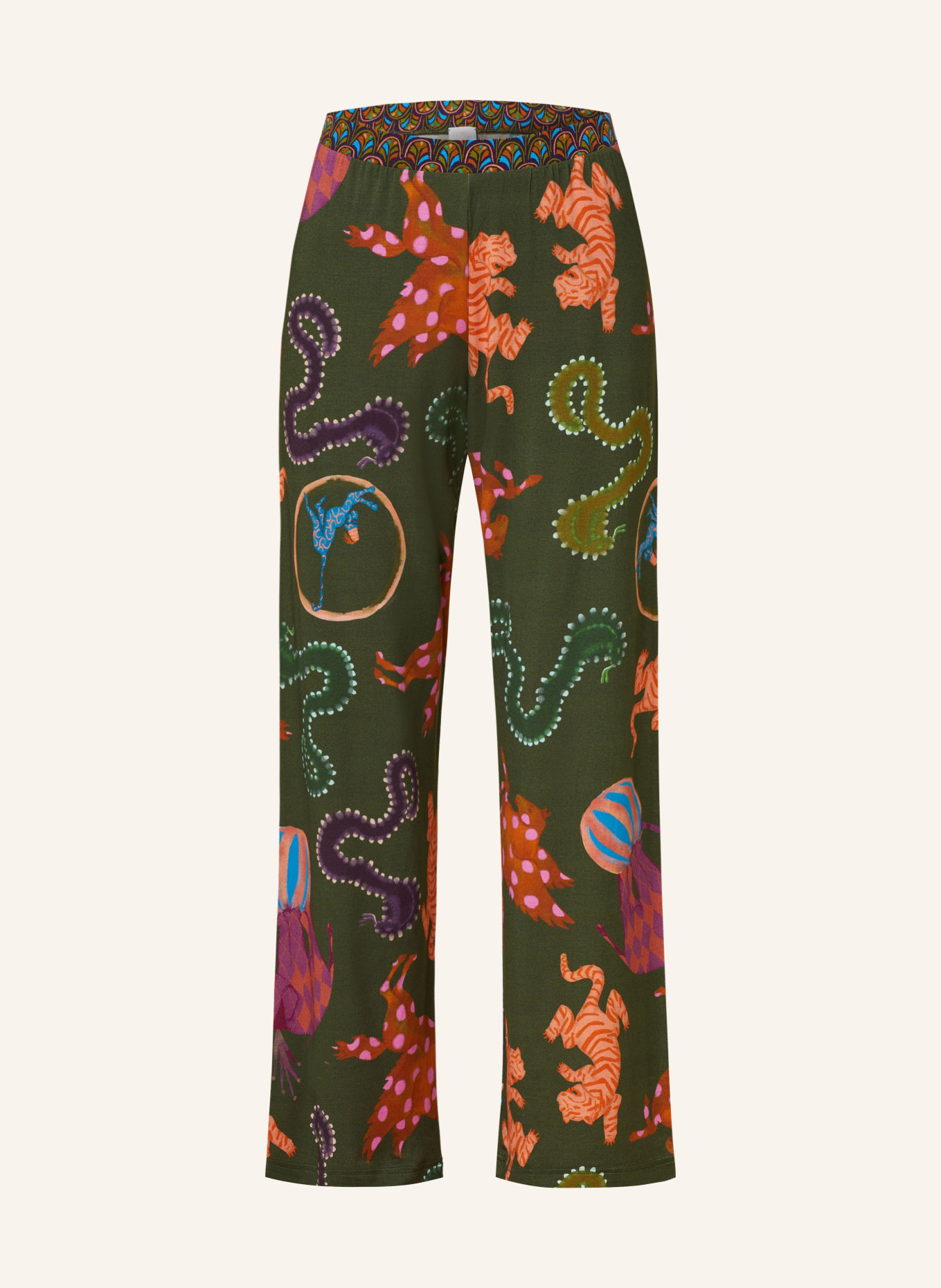 mey Pajama pants series LOVE CIRCUS, Color: OLIVE/ DARK ORANGE/ BLUE (Image 1)