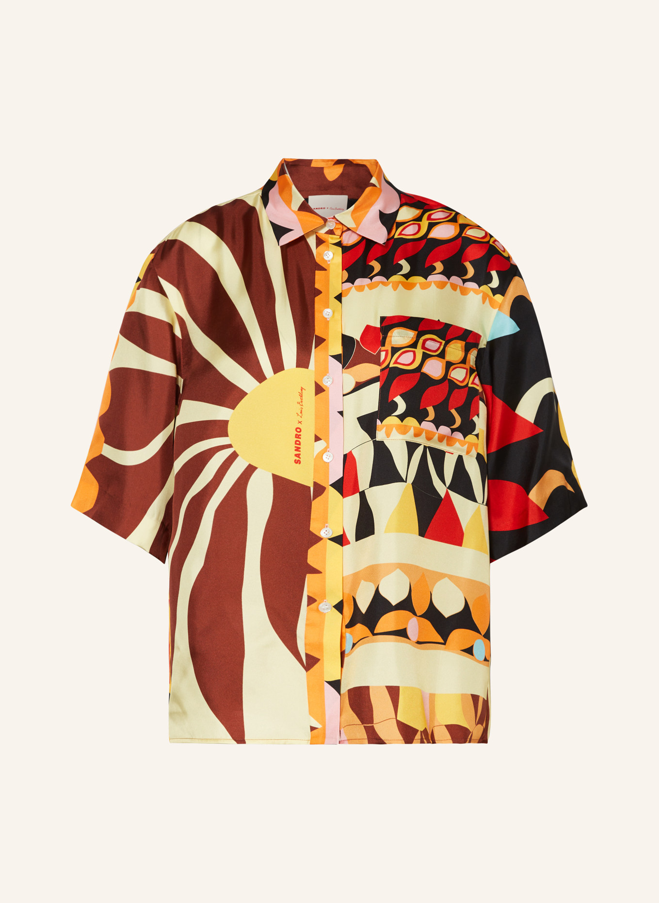 SANDRO Koszula z jedwabiu, Kolor: ŻÓŁTY/ CIEMNOCZERWONY/ CZARNY (Obrazek 1)
