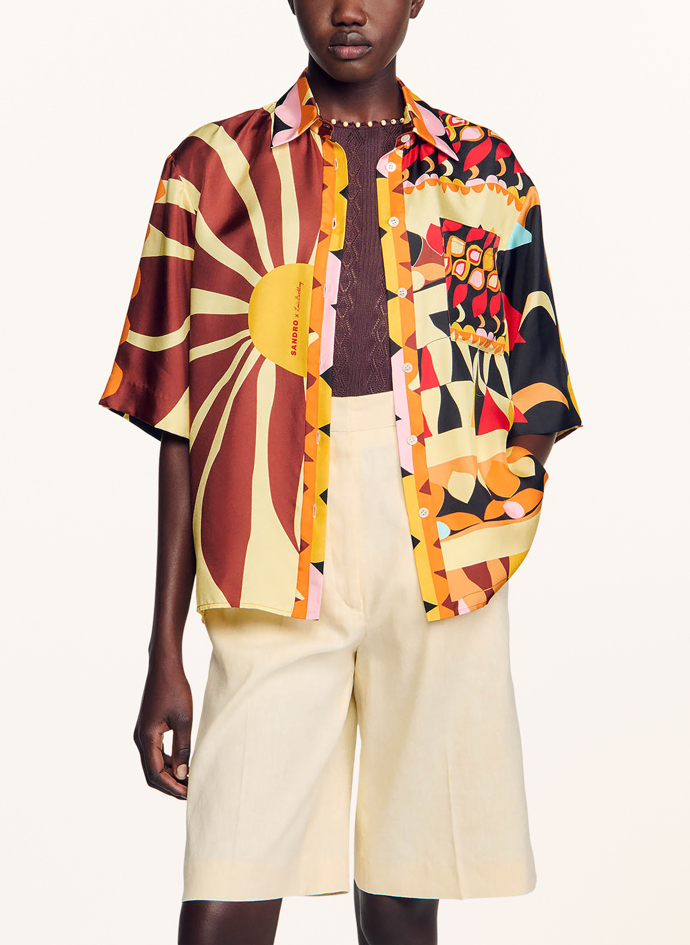 SANDRO Koszula z jedwabiu, Kolor: ŻÓŁTY/ CIEMNOCZERWONY/ CZARNY (Obrazek 4)