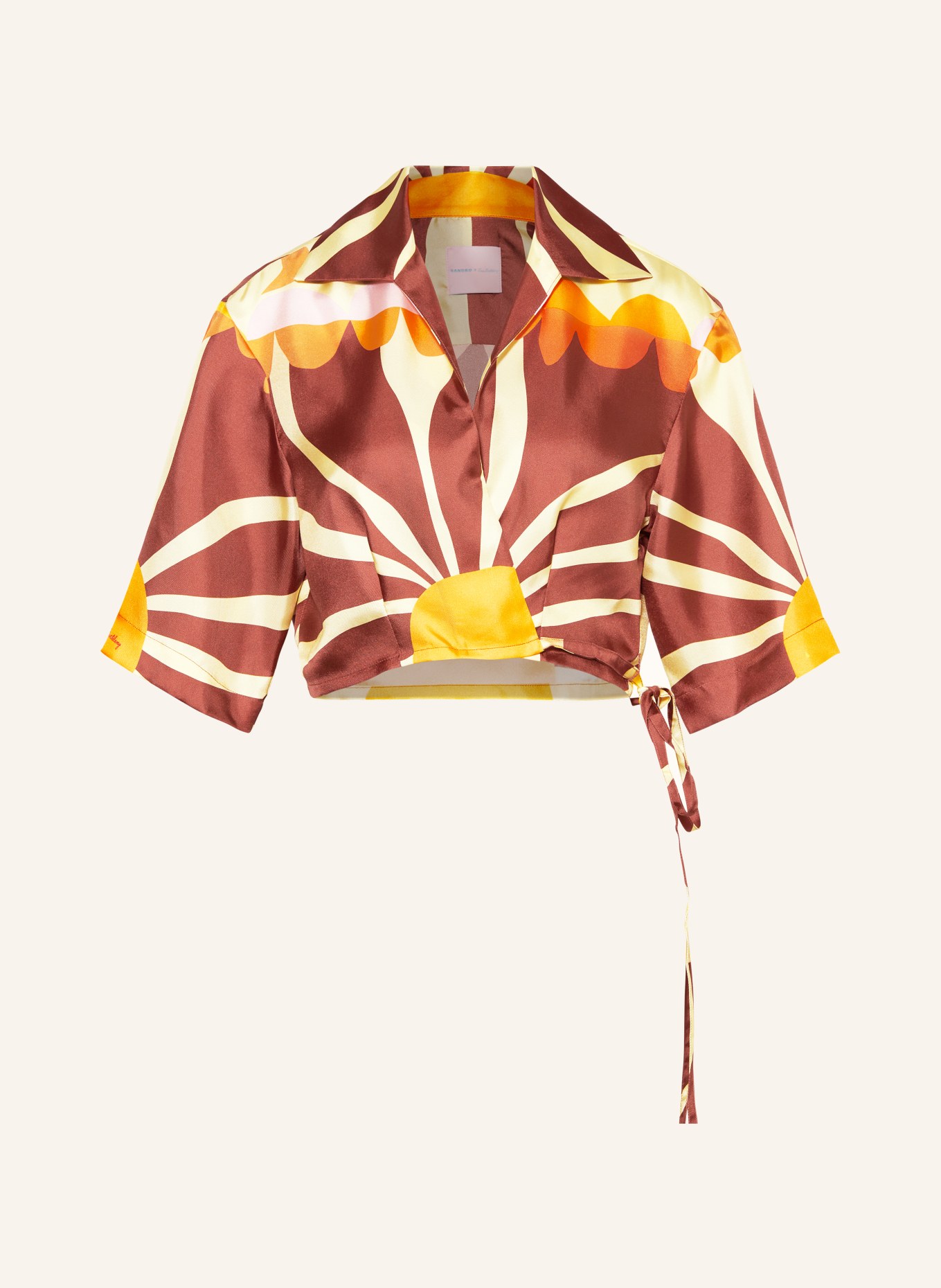 SANDRO Cropped-Hemdbluse aus Seide, Farbe: BRAUN/ HELLGELB/ ORANGE (Bild 1)