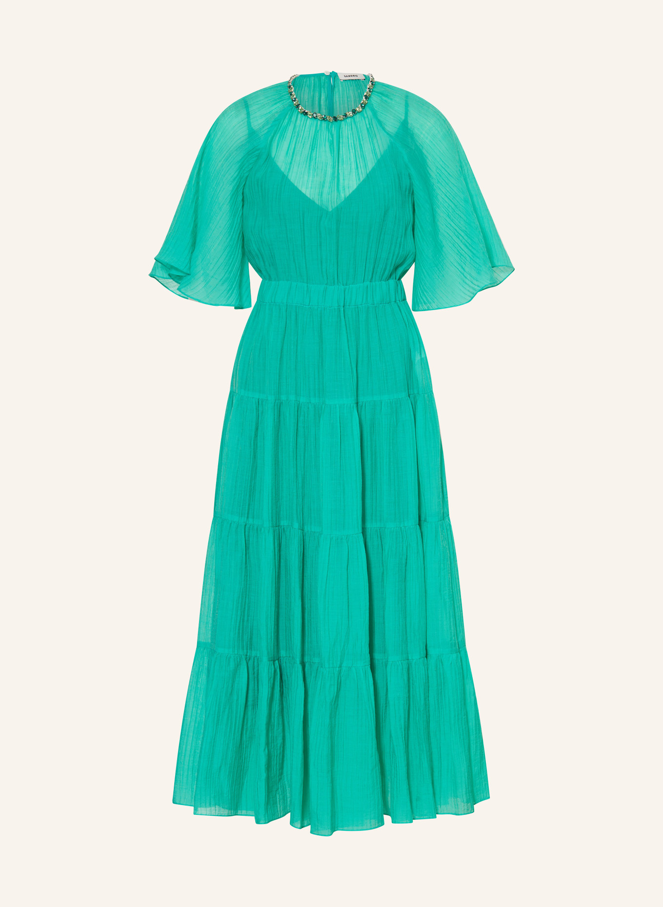 SANDRO Kleid mit Volants und Schmucksteinen, Farbe: GRÜN (Bild 1)