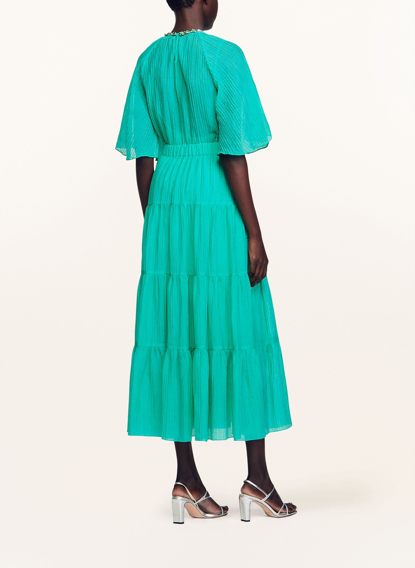 SANDRO Sukienka z wolantami i ozdobnymi kamykami, Kolor: ZIELONY (Obrazek 3)