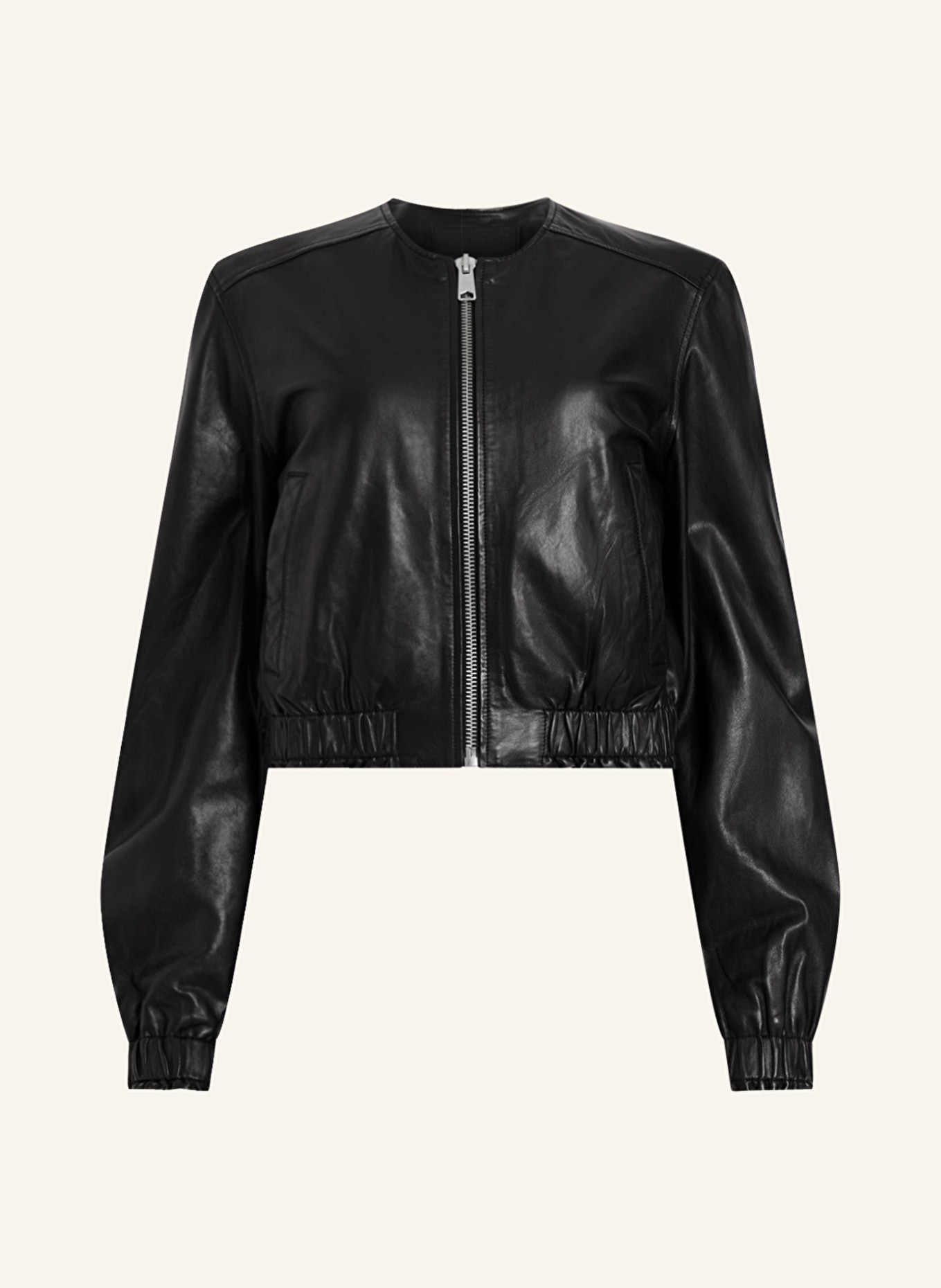 ALLSAINTS Cropped leather bomber jacket EVERLY, Color: BLACK (Image 1)