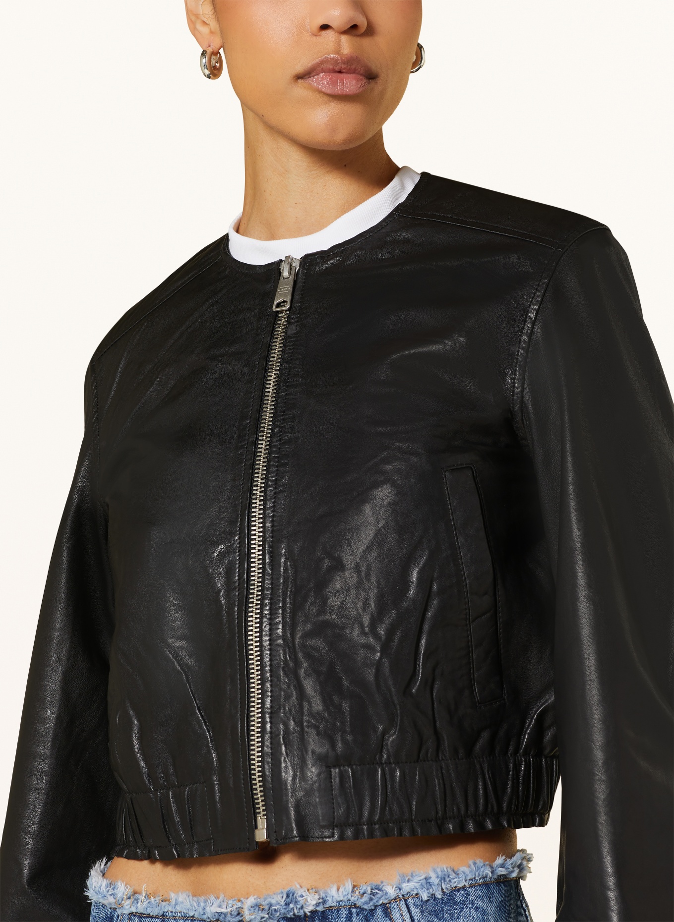 ALLSAINTS Cropped leather bomber jacket EVERLY, Color: BLACK (Image 4)