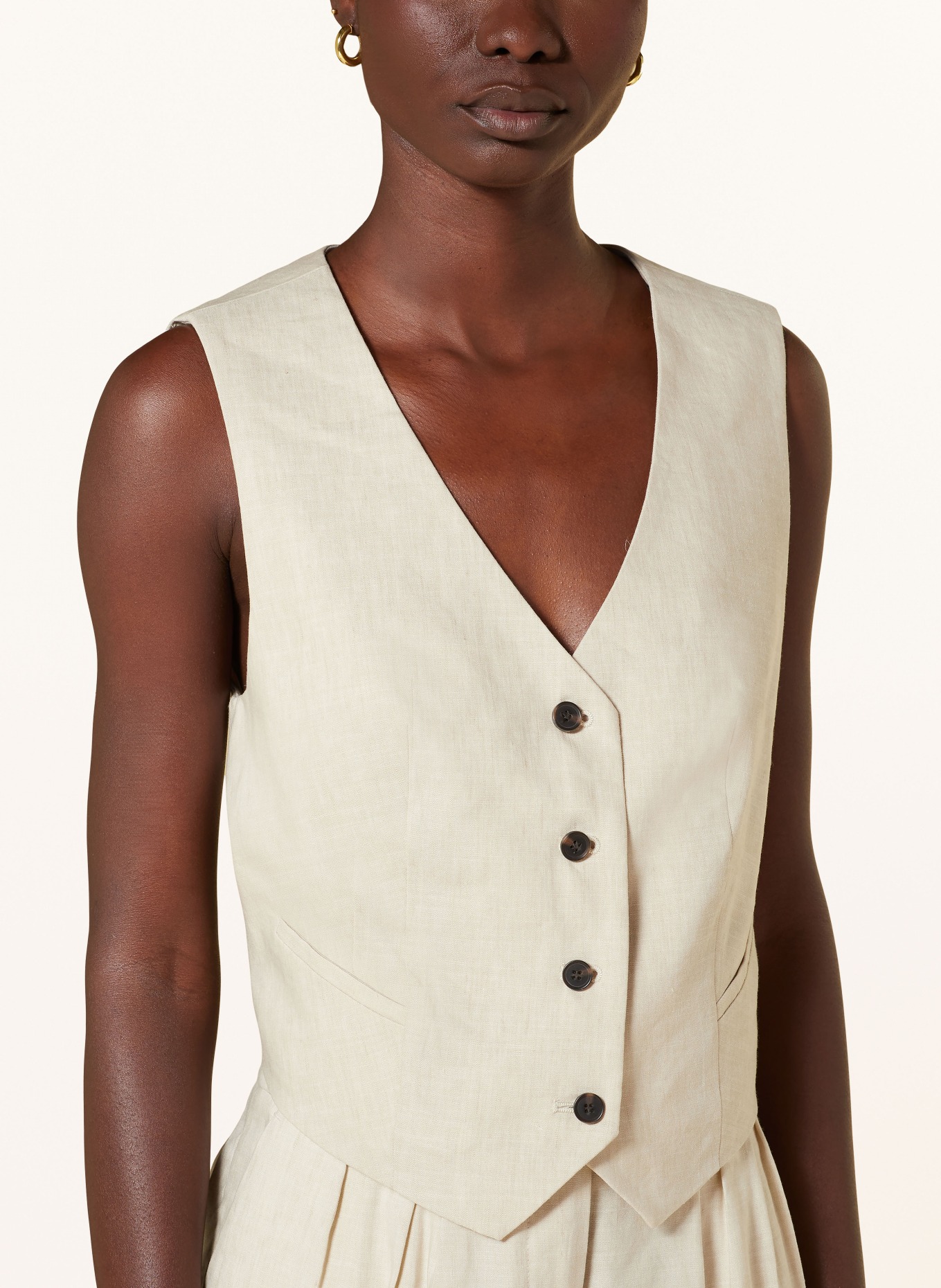 ALLSAINTS Blazer vest WHITNEY with linen, Color: LIGHT BROWN (Image 4)