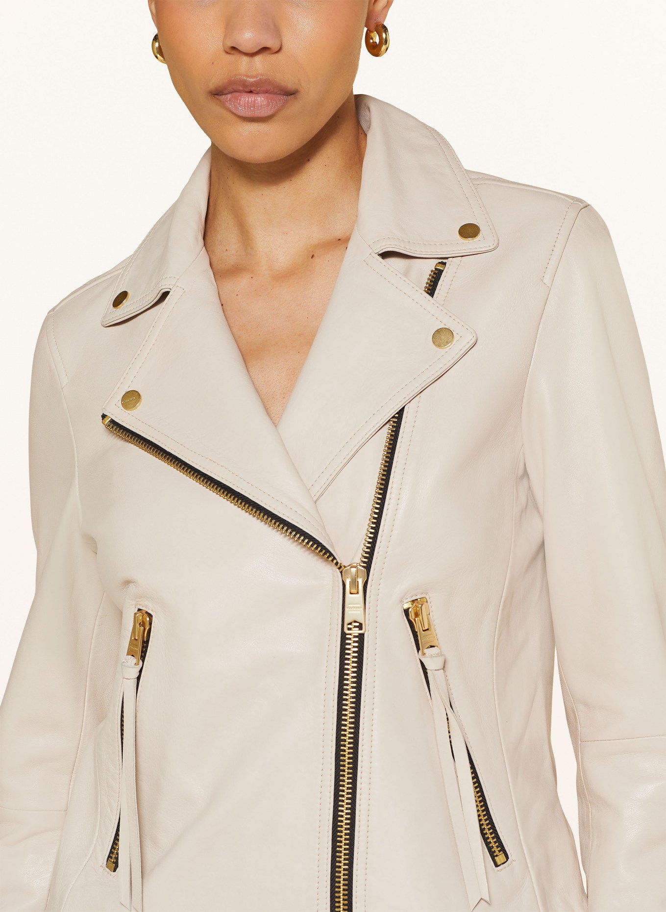 ALLSAINTS Leather jacket DALBY, Color: CREAM (Image 4)