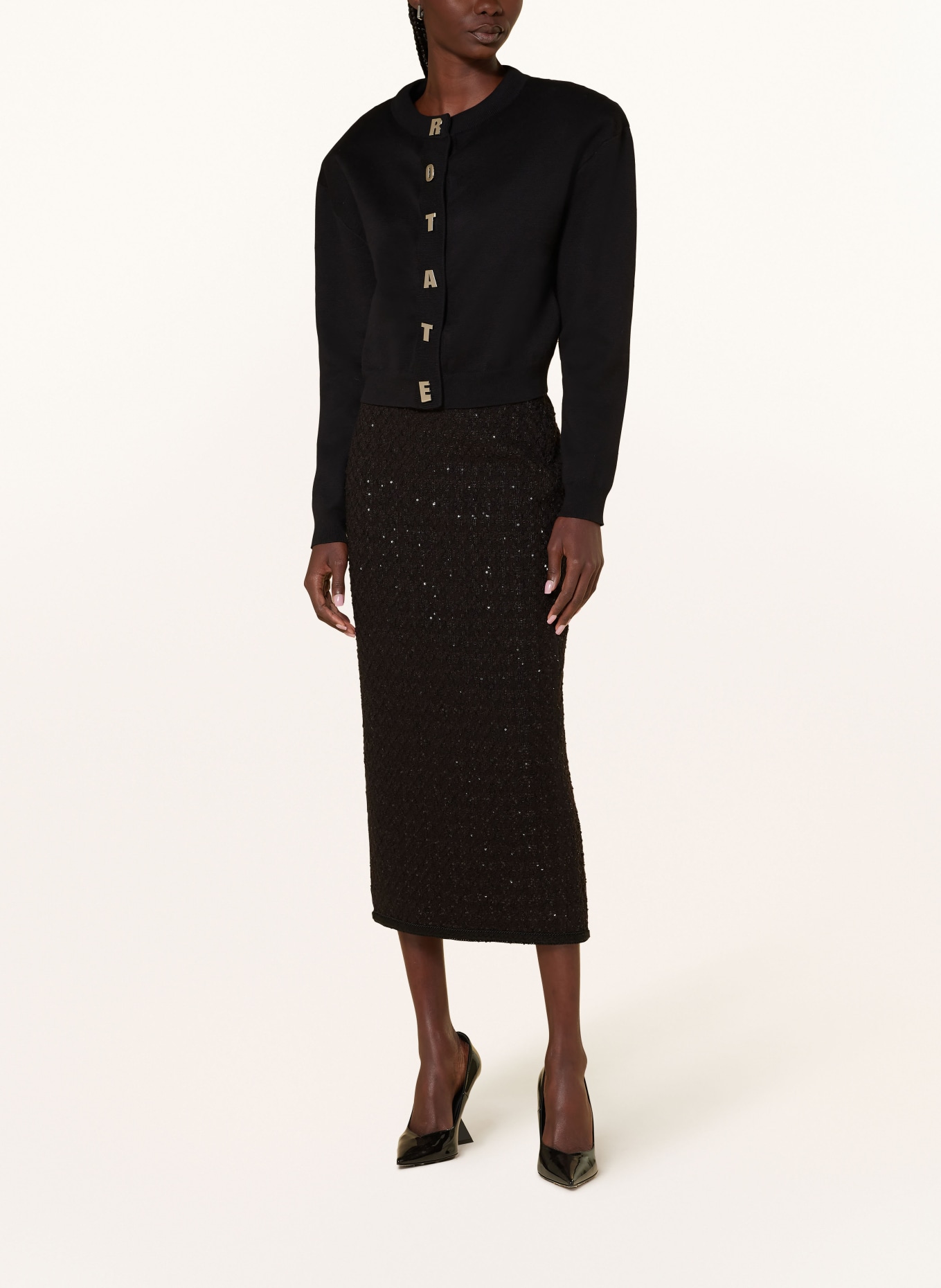 ROTATE Bouclé skirt with sequins: BLACK