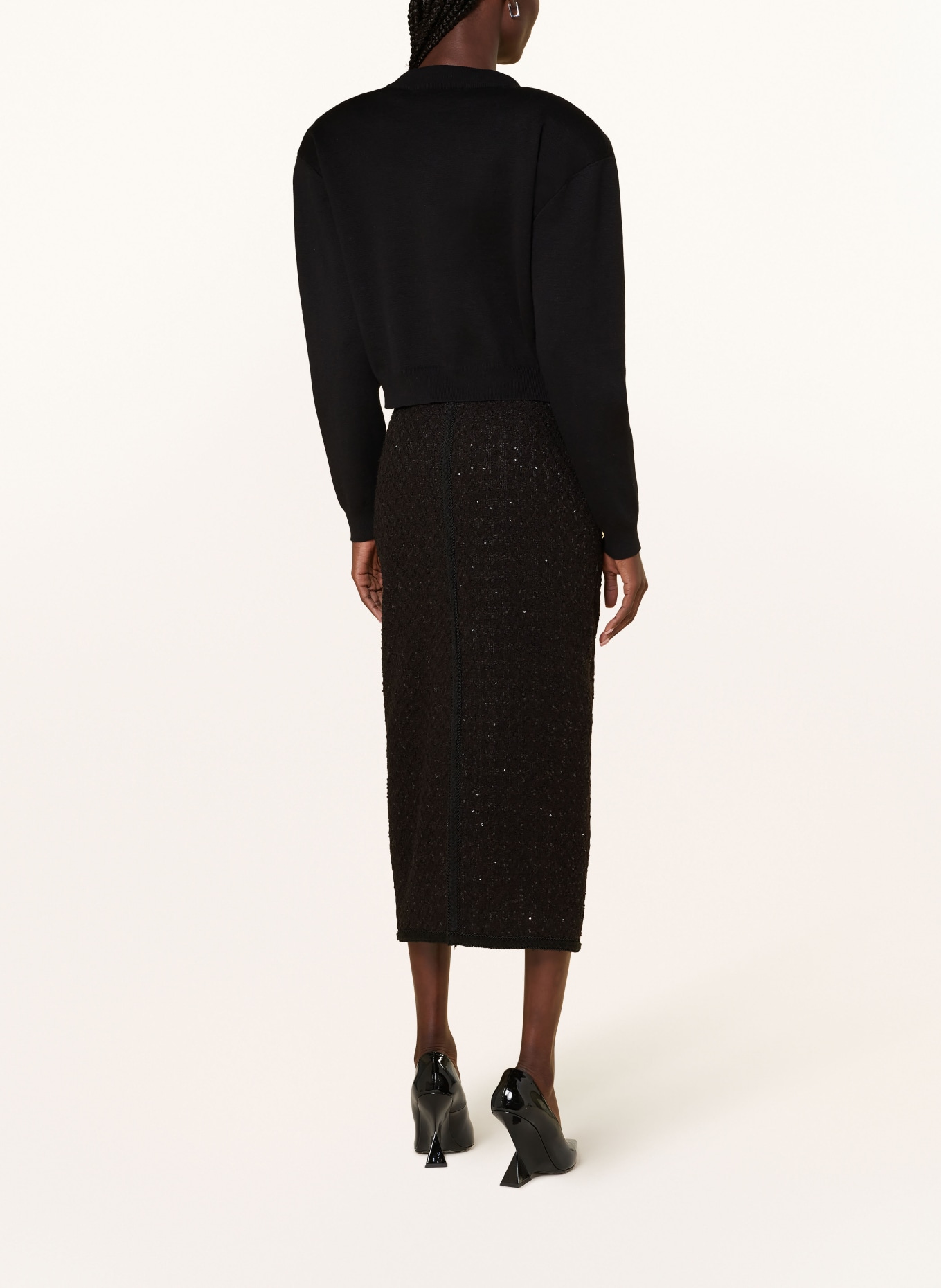 ROTATE Bouclé skirt with sequins: BLACK