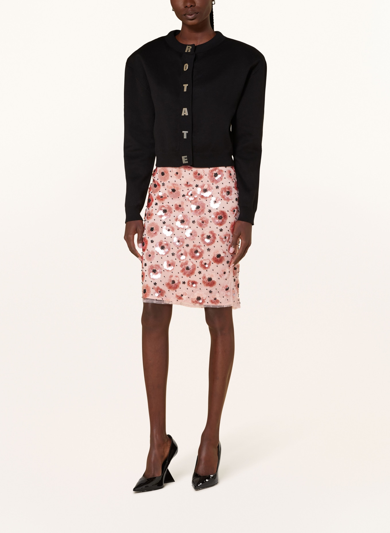 ROTATE Skirt with decorative gems and sequins: LIGHT PINK / PINK