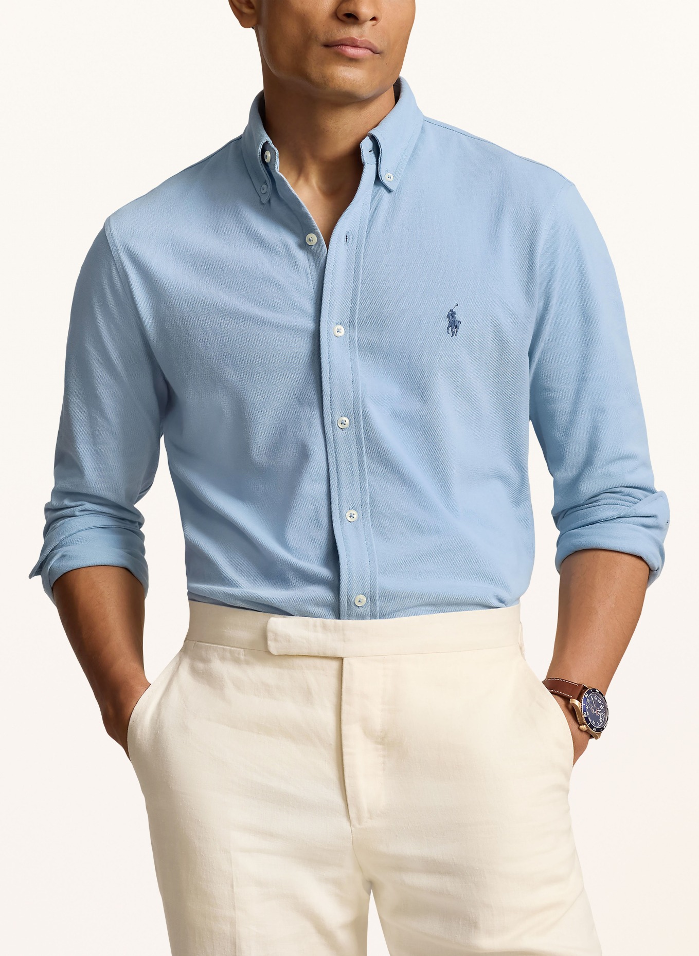 POLO RALPH LAUREN Piqué shirt custom fit, Color: LIGHT BLUE (Image 4)