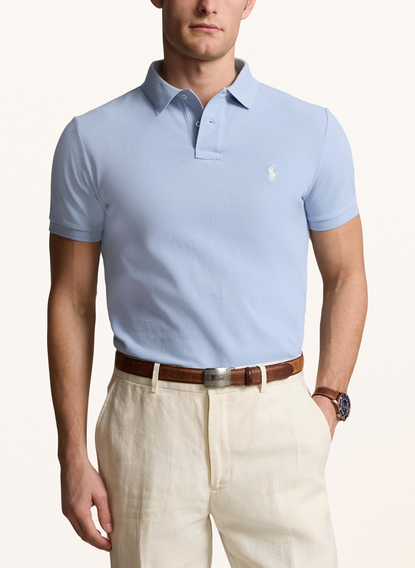 POLO RALPH LAUREN Piqué polo shirt custom slim fit , Color: LIGHT BLUE (Image 4)