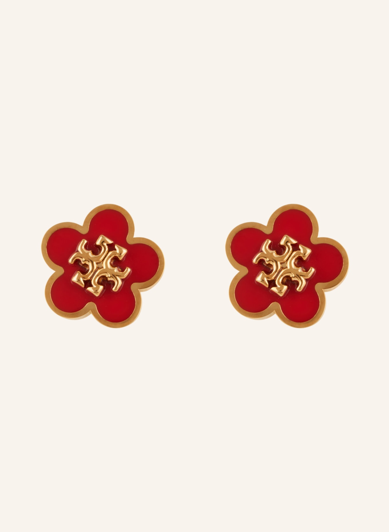 TORY BURCH Stud earrings FLOWER STUD, Color: 800 Tory Gold/ Matchstick Red (Image 1)