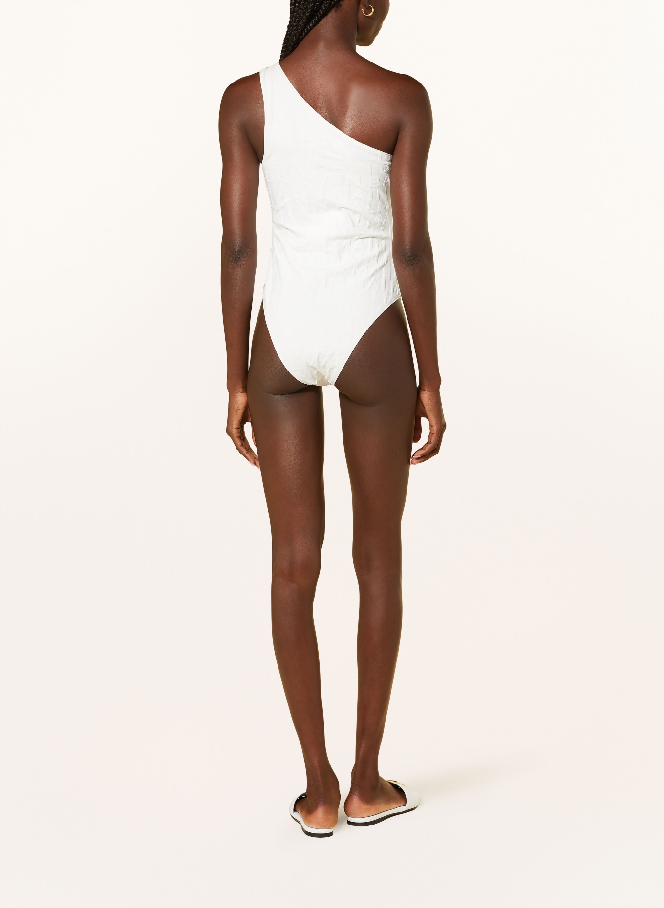 BALMAIN One-shoulder swimsuit, Color: WHITE (Image 3)