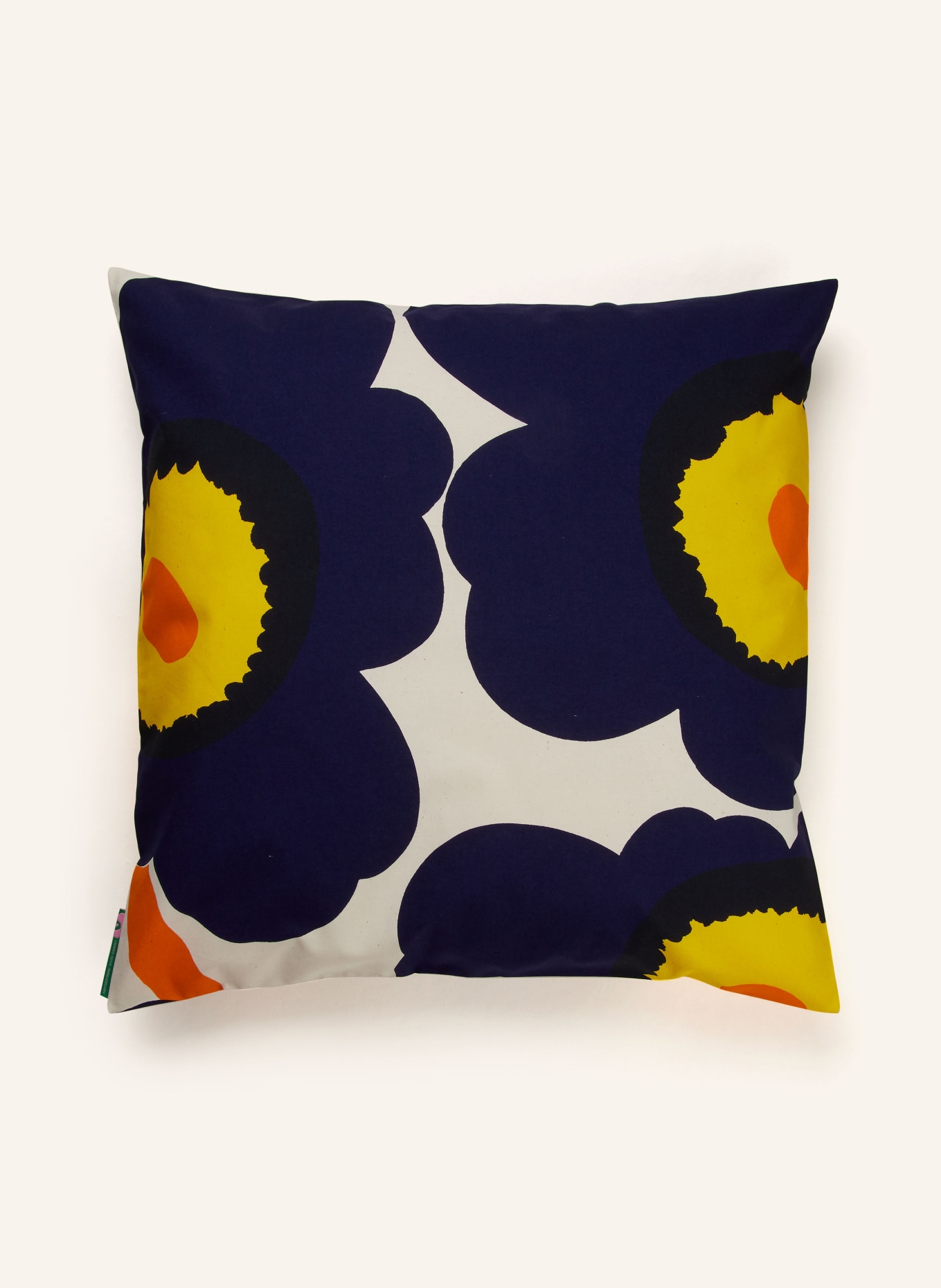 marimekko Dekokuddeöverdrag UNIKKO: MÖRKBLÅ / ECRU / MÖRKGUL