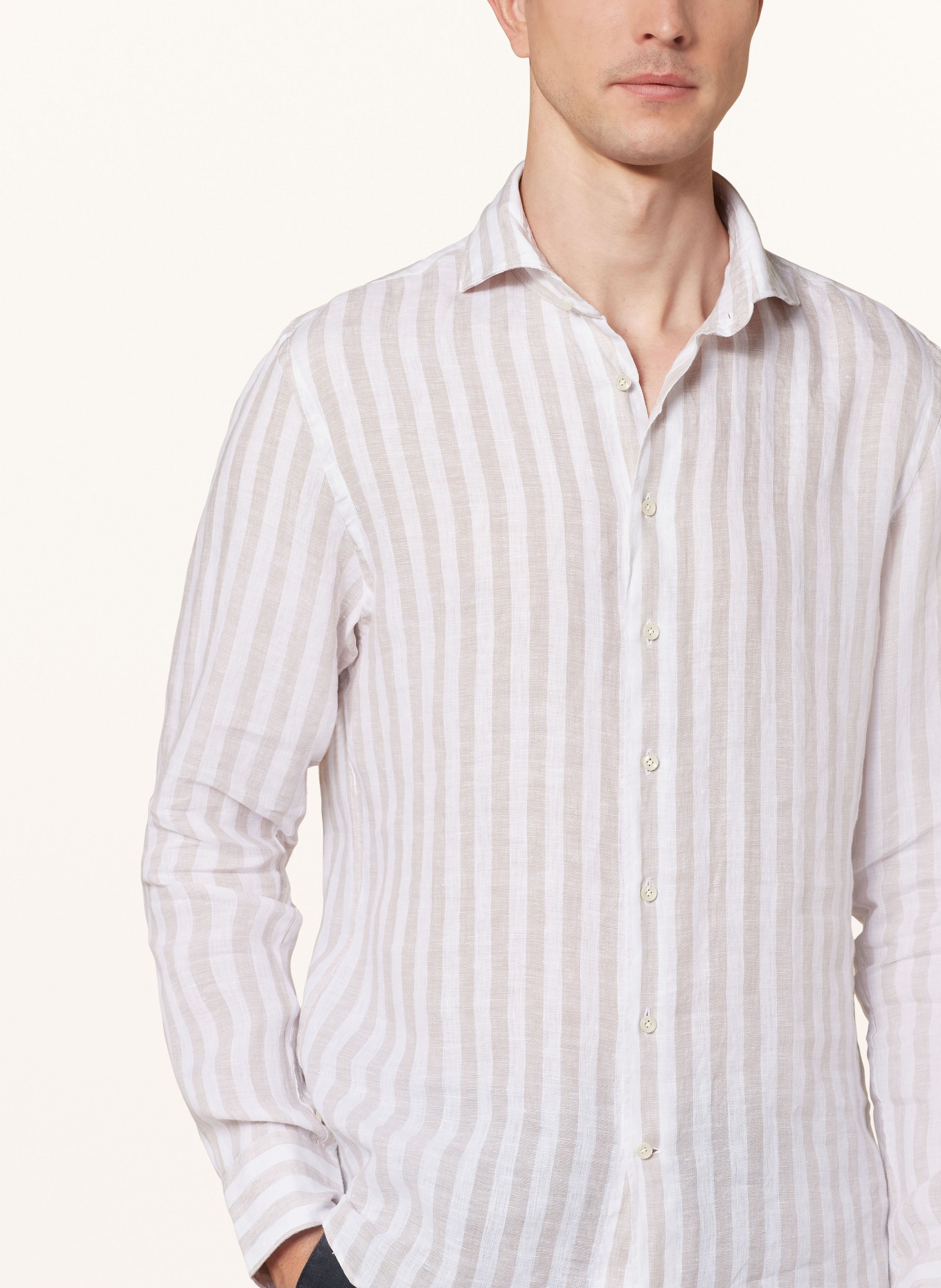 PROFUOMO Linen shirt comfort fit, Color: WHITE/ BEIGE (Image 4)