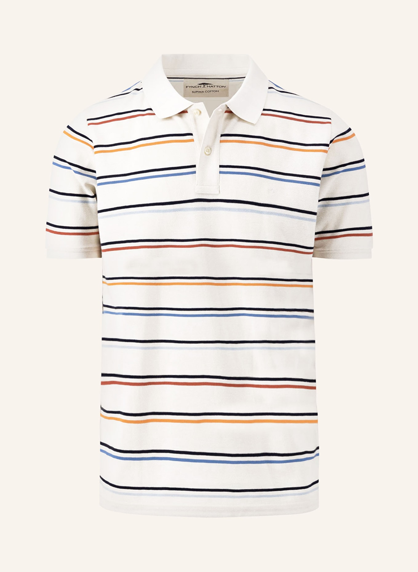FYNCH-HATTON Piqué-Poloshirt, Farbe: ECRU/ BLAU/ ORANGE (Bild 1)