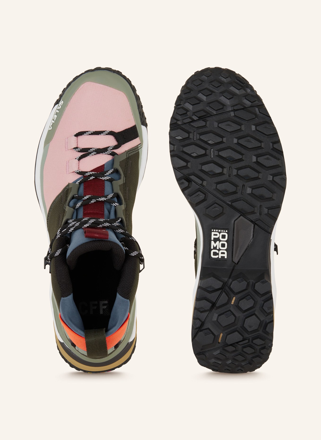 SALEWA PUEZ MID POWERTEX hiking shoes: KHAKI / OLIVE / PINK