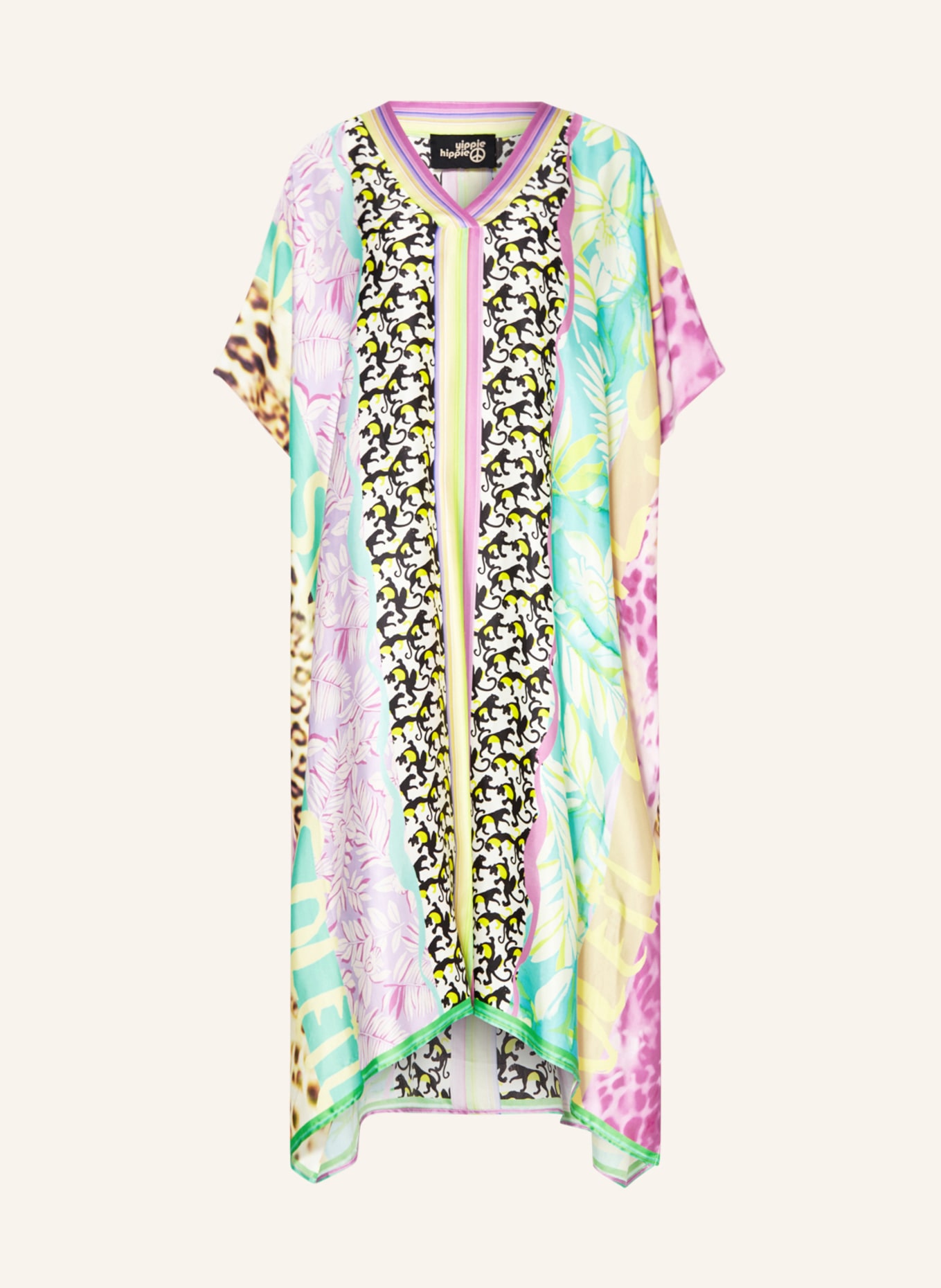 yippie hippie Sukienka letnia typu kaftan, Kolor: TURKUSOWY/ ŻÓŁTY/ MOCNORÓŻOWY (Obrazek 1)