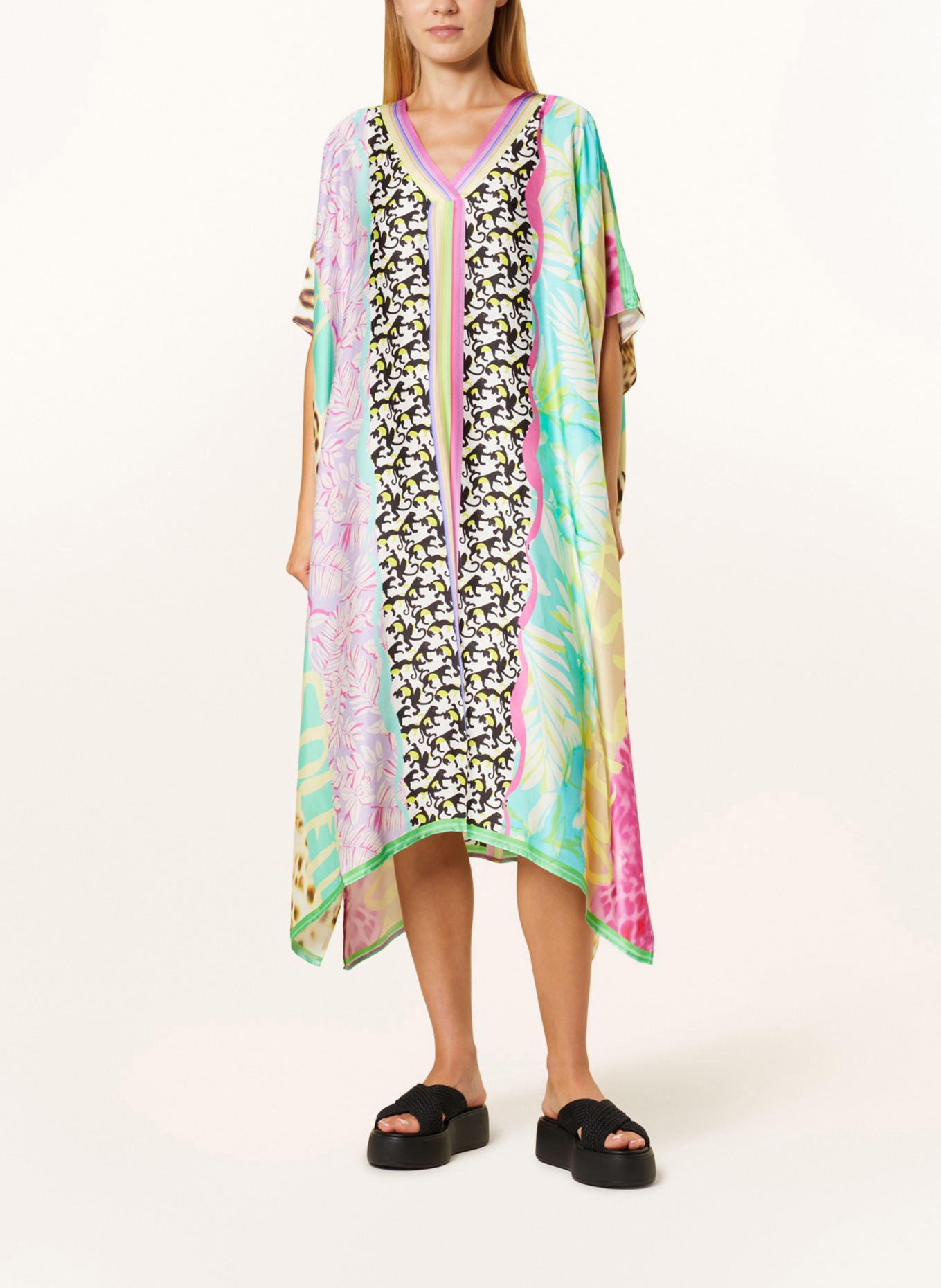 yippie hippie Sukienka letnia typu kaftan, Kolor: TURKUSOWY/ ŻÓŁTY/ MOCNORÓŻOWY (Obrazek 2)