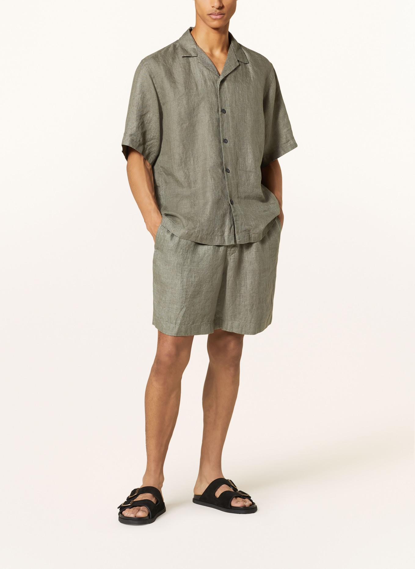 ETON Linen shorts, Color: GREEN (Image 2)