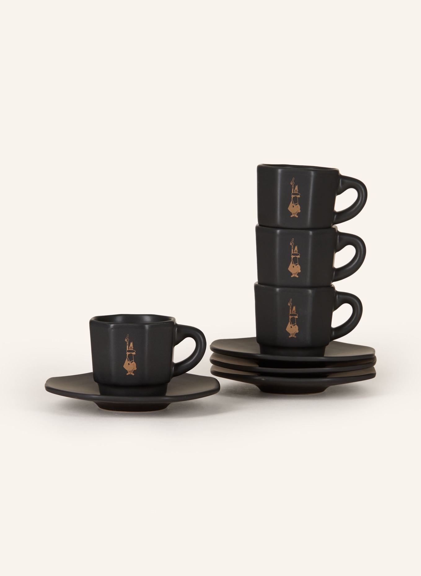 BIALETTI Set of 4 espresso cups with saucer, Color: BLACK (Image 1)