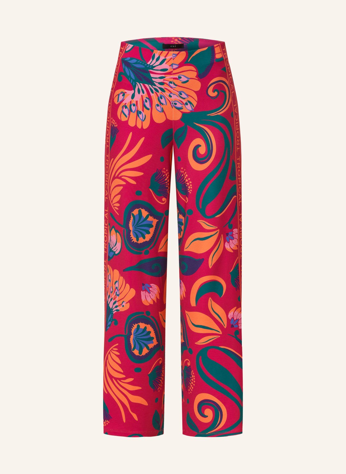 oui Wide leg trousers, Color: FUCHSIA/ DARK GREEN/ ORANGE (Image 1)