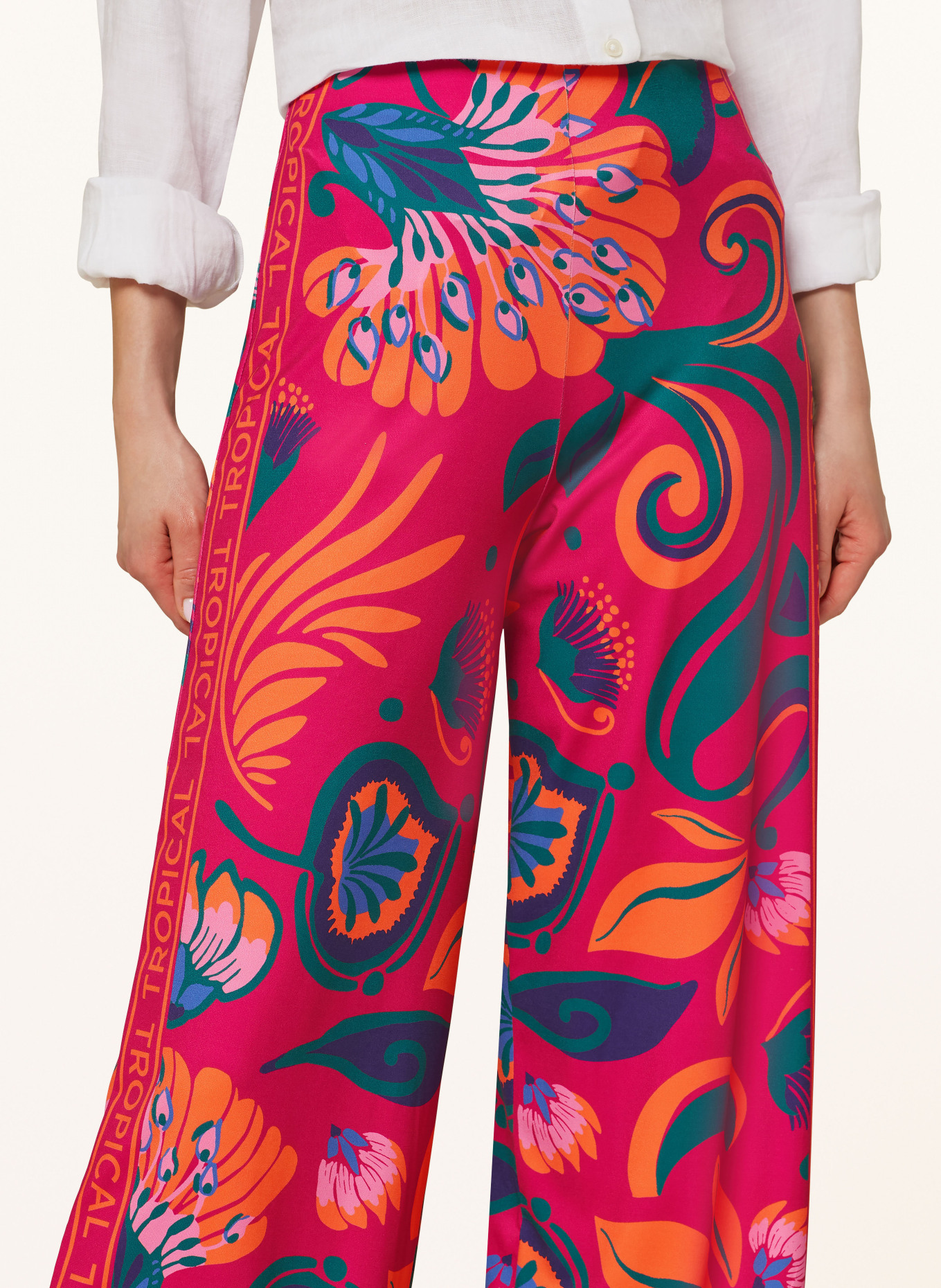 oui Wide leg trousers, Color: FUCHSIA/ DARK GREEN/ ORANGE (Image 5)