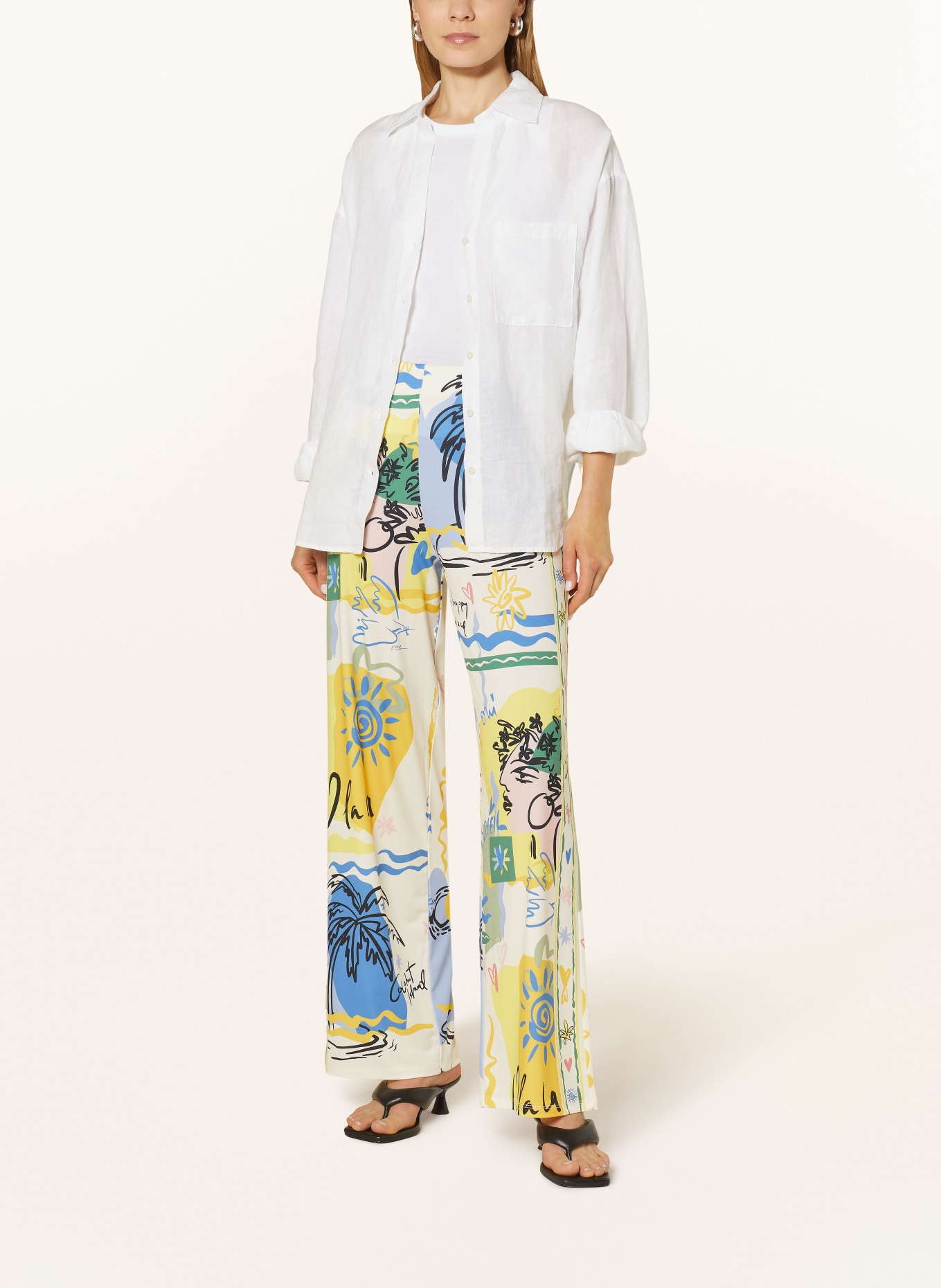 oui Wide leg trousers, Color: ECRU/ YELLOW/ BLUE (Image 2)