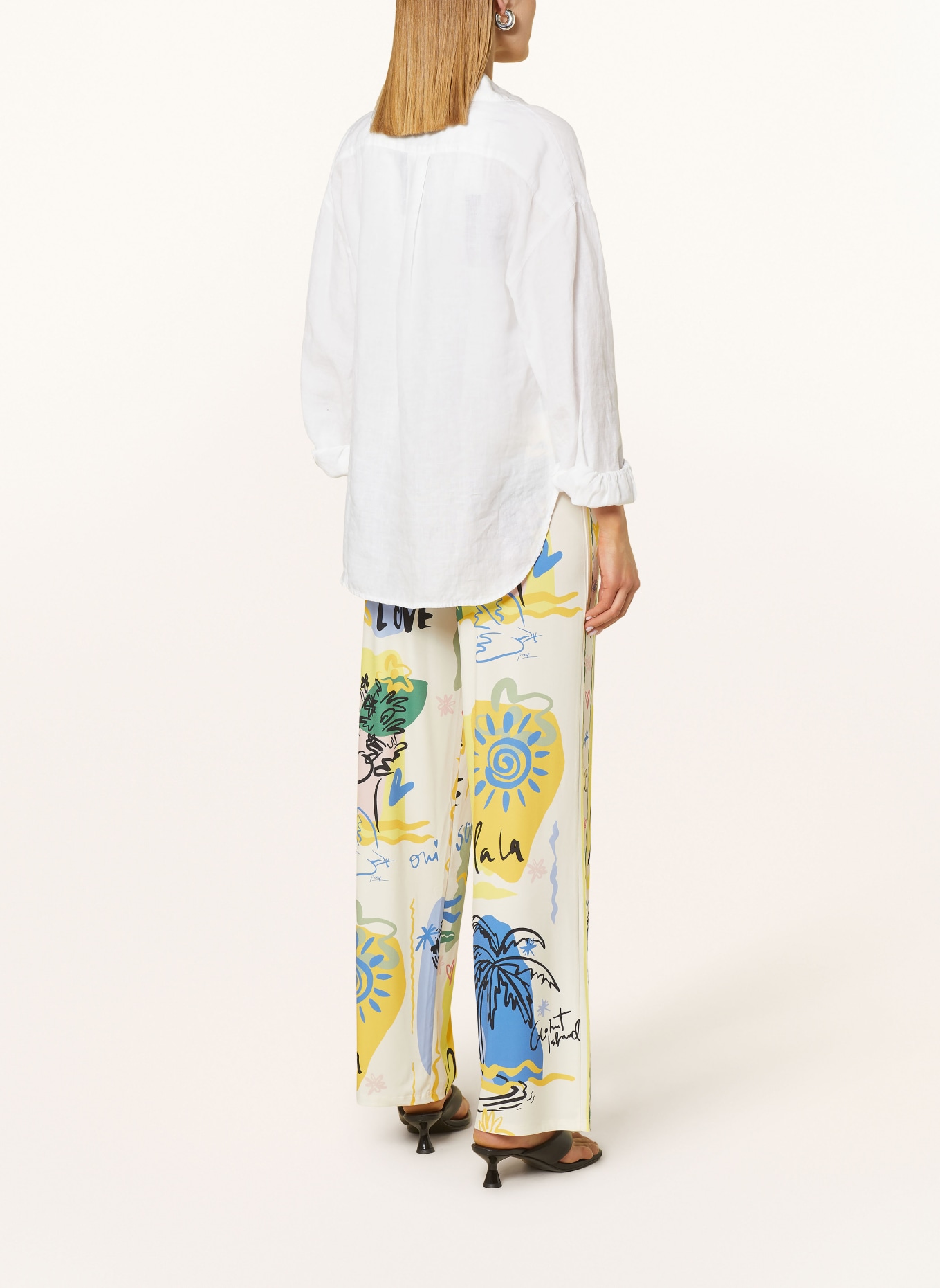 oui Wide leg trousers, Color: ECRU/ YELLOW/ BLUE (Image 3)