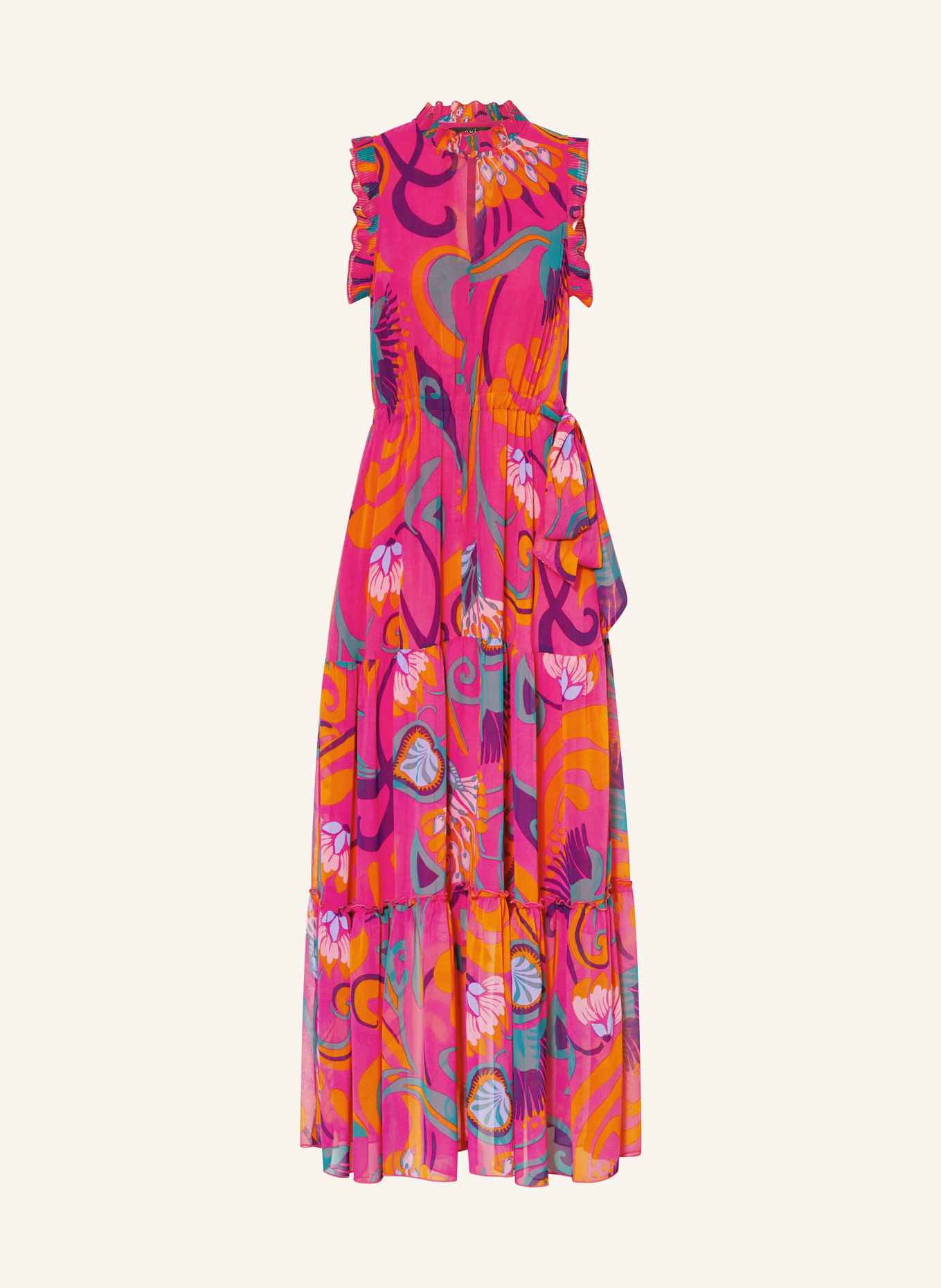 oui Kleid mit Rüschen, Farbe: PINK/ PETROL/ ORANGE (Bild 1)
