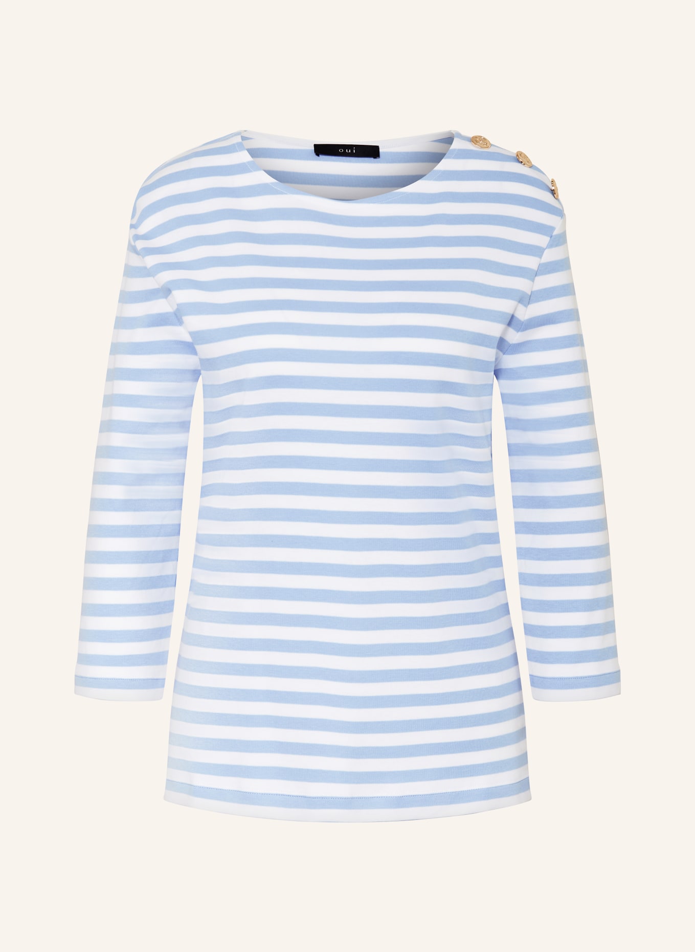 oui Shirt with 3/4 sleeves, Color: WHITE/ LIGHT BLUE (Image 1)